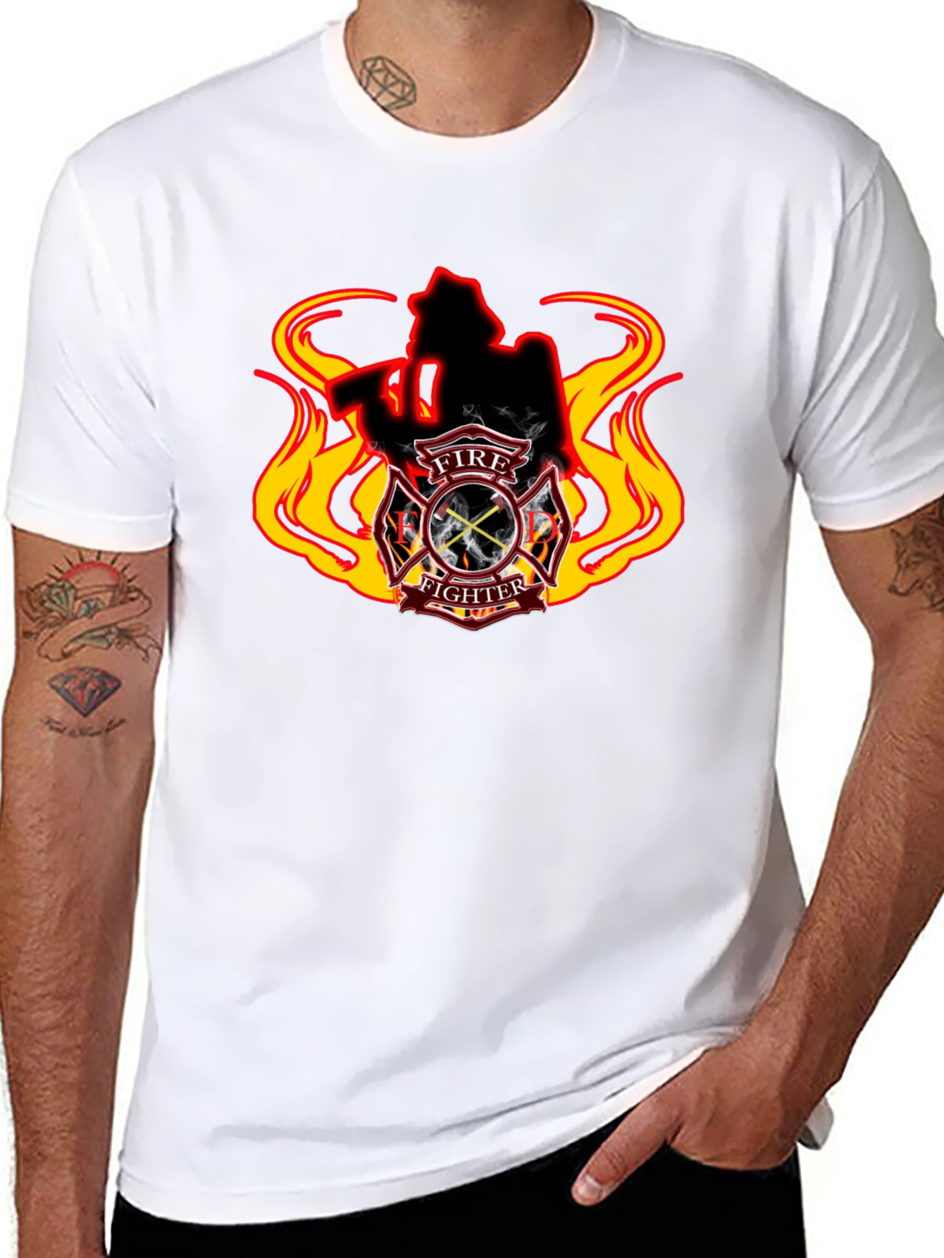 Firefighter T-Shirt - Flame Design Black Tee