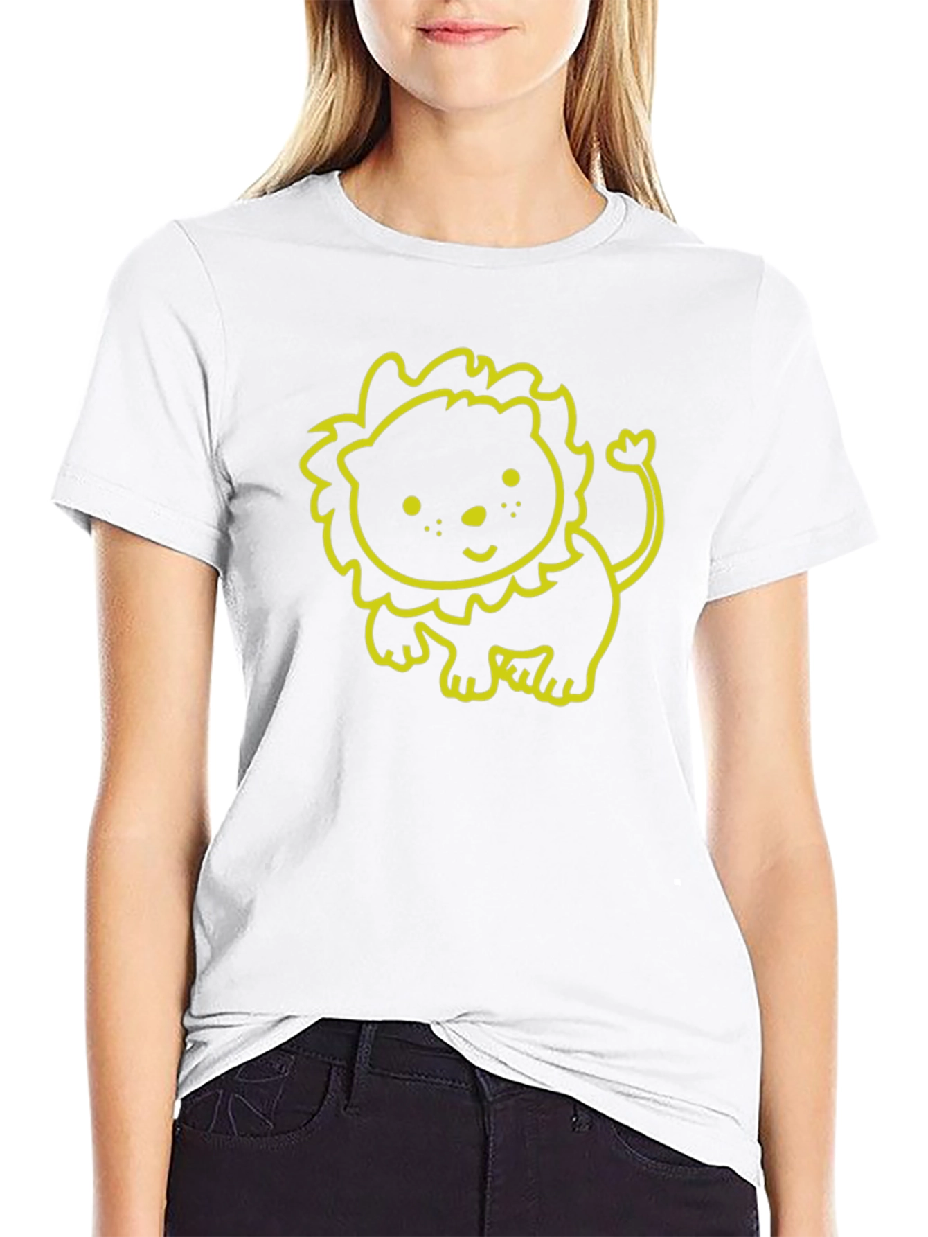 Cute Lion Graphic Tee - Soft Black Cotton T-Shirt