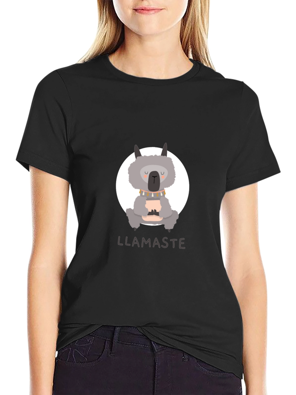 Llamaste Namaste Llama Yoga Black T-Shirt