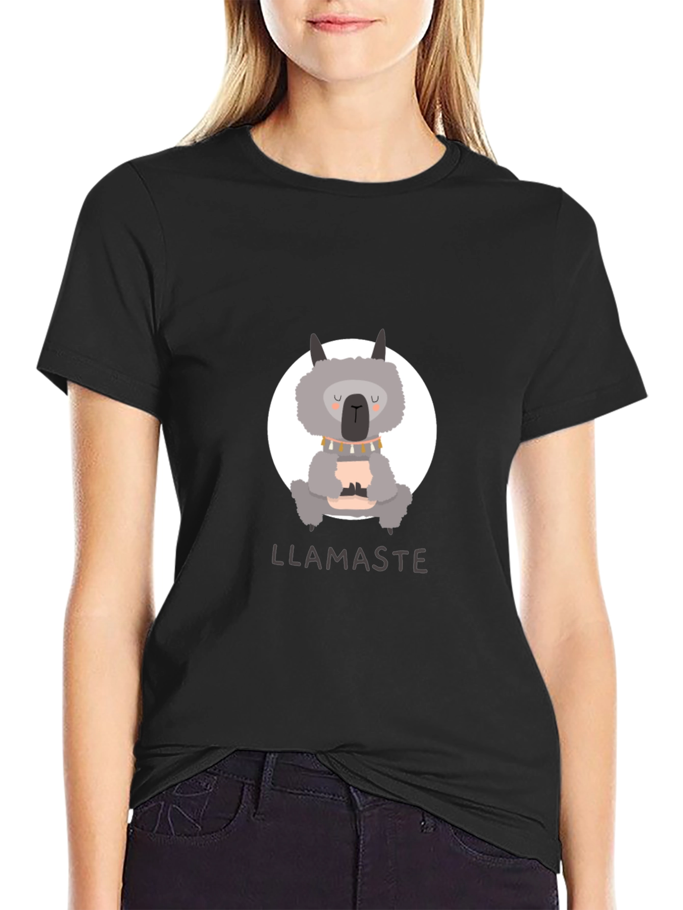 Llamaste Namaste Llama Yoga Black T-Shirt