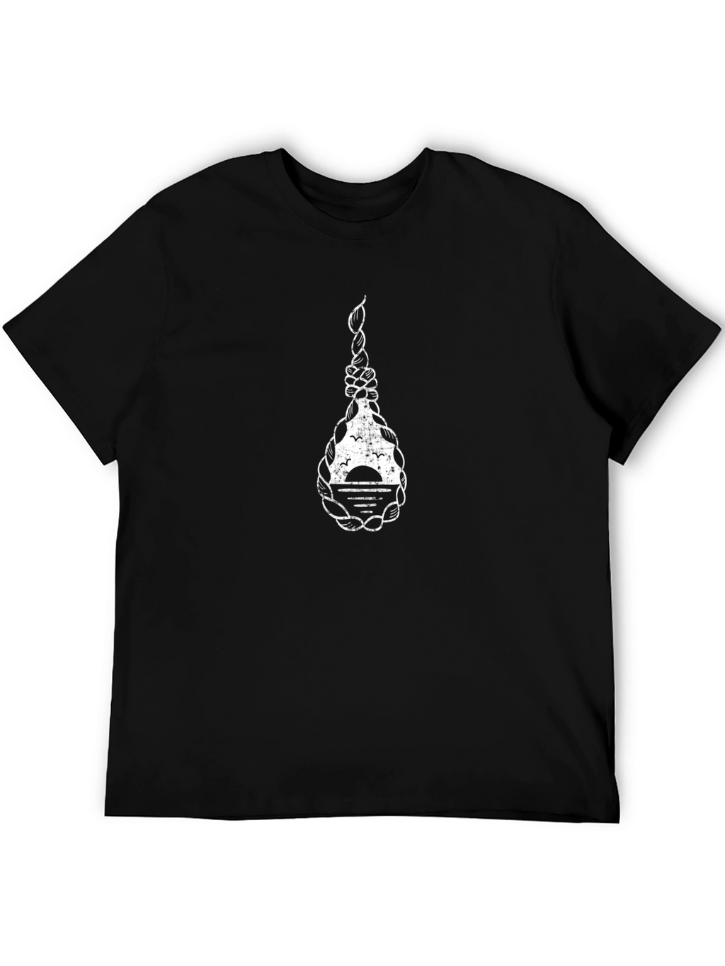 Mens Black Graphic T-Shirt - Nautical Rope Sunset Design
