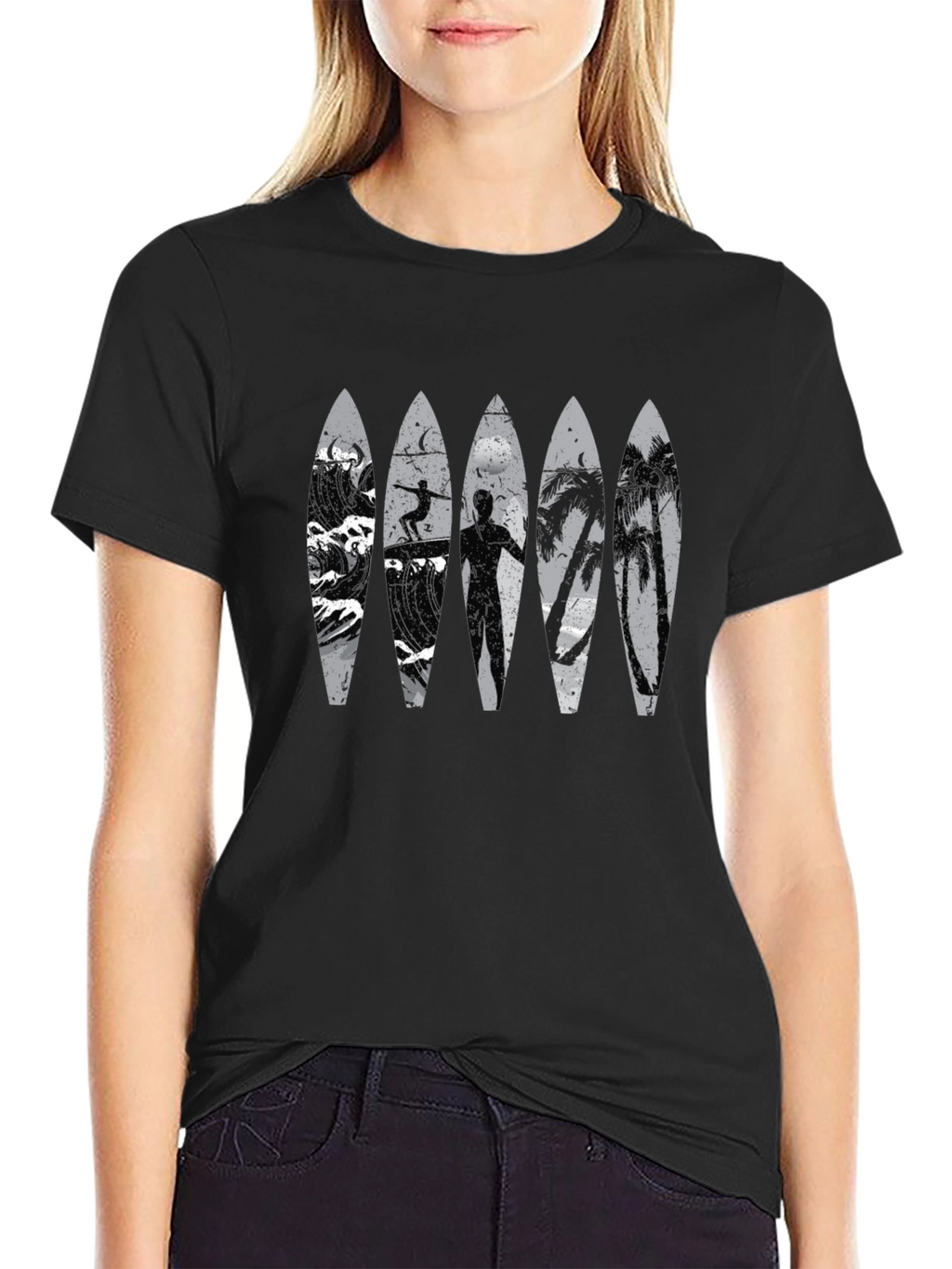 Surfboard Beach Scene Graphic Tee