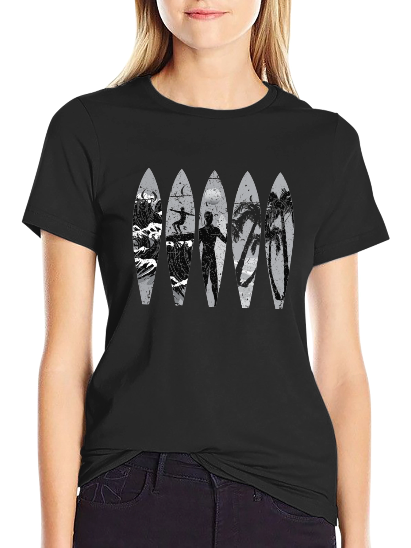 Surfboard Beach Scene Graphic Tee