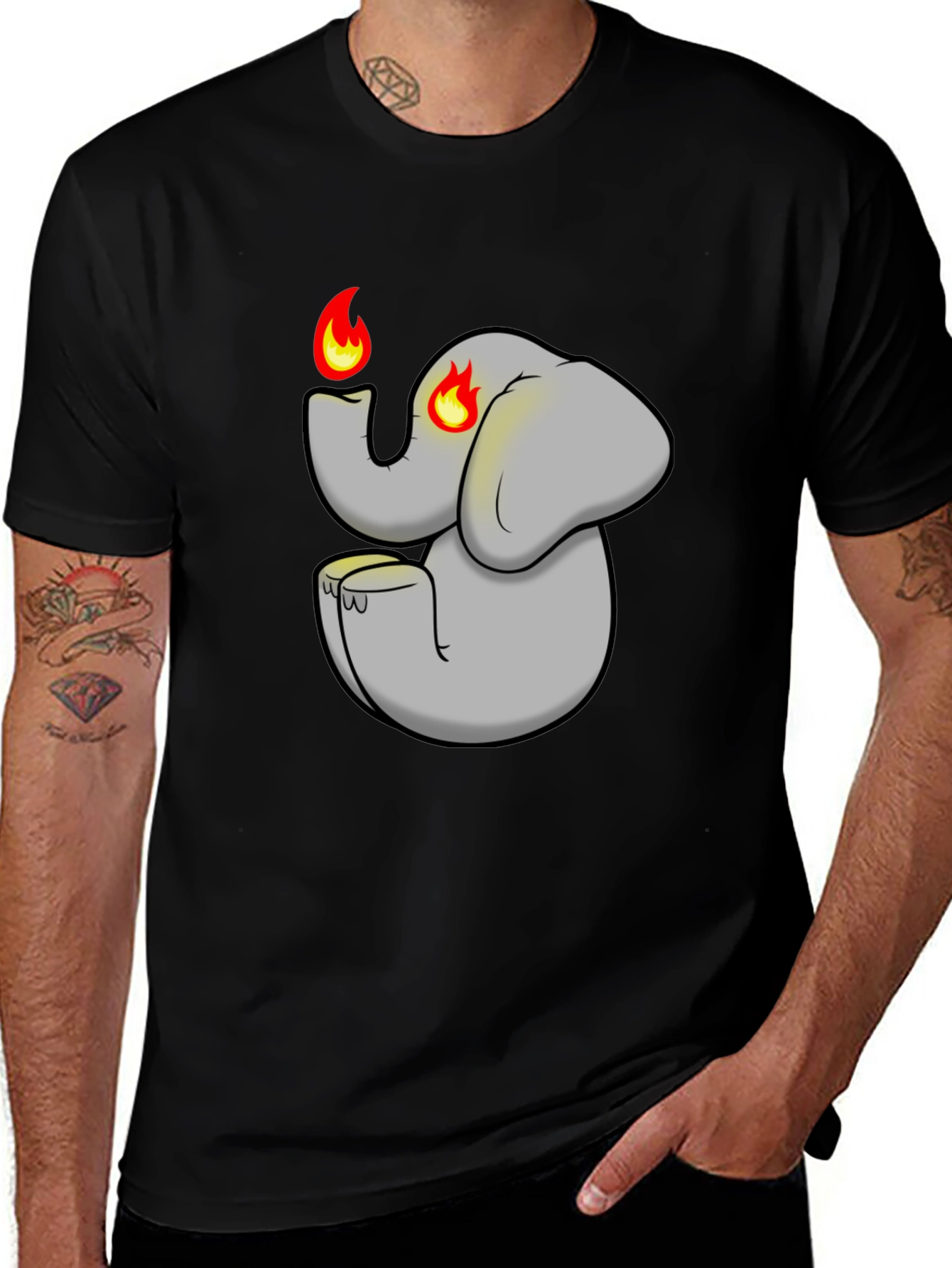 Fiery Elephant Graphic Tee - Black Cotton Blend