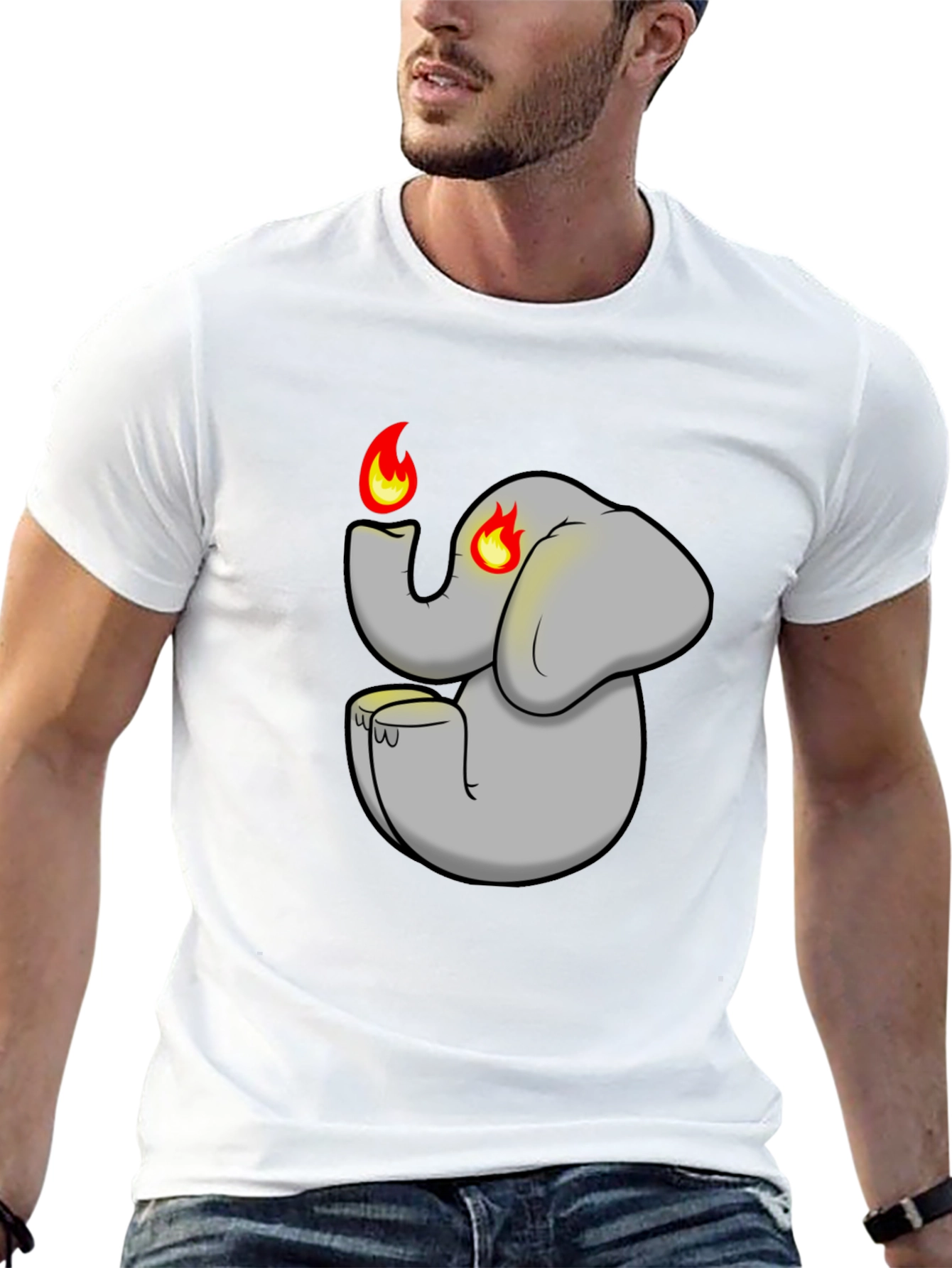 Fiery Elephant Graphic Tee - Black Cotton Blend
