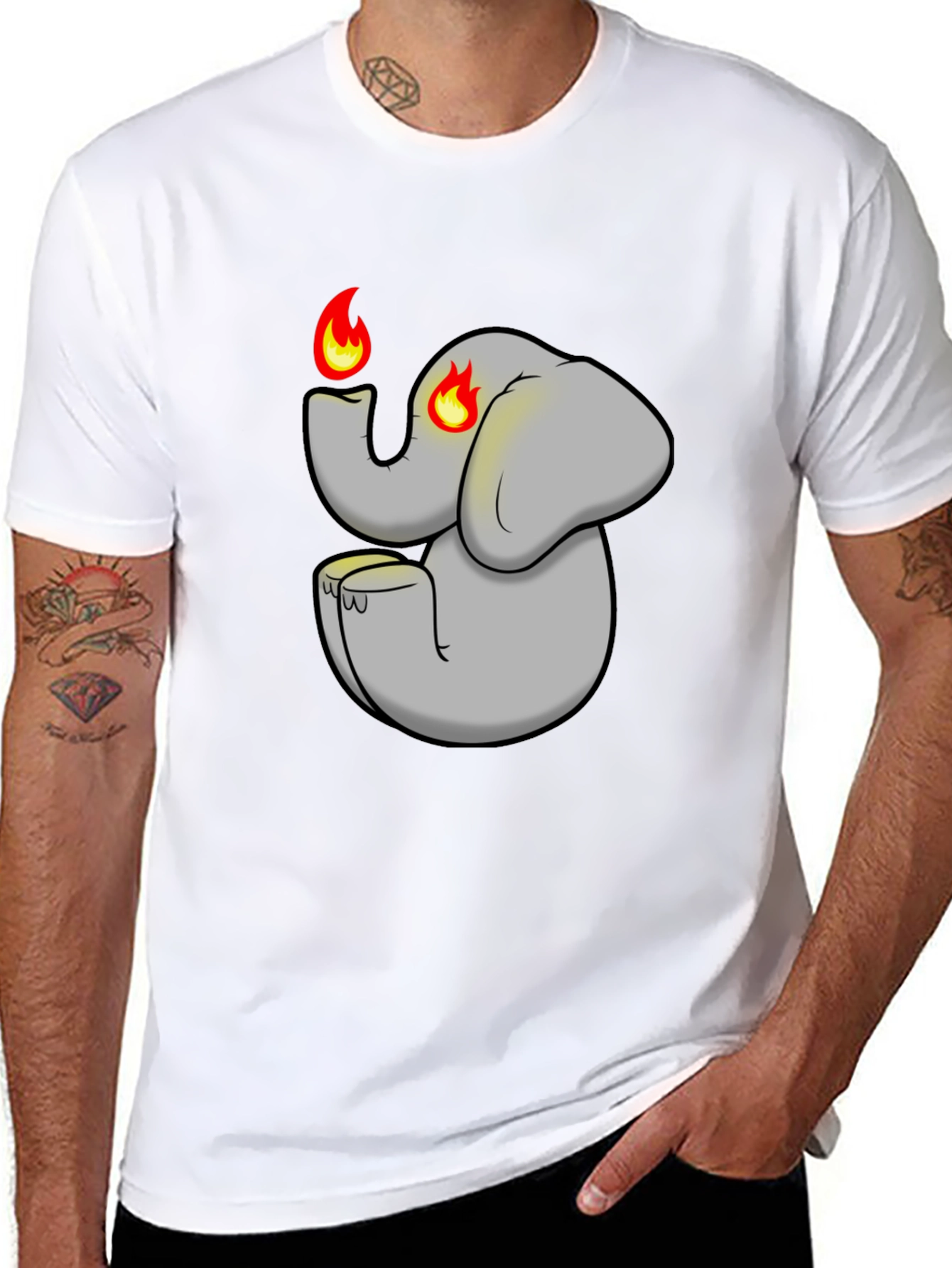 Fiery Elephant Graphic Tee - Black Cotton Blend