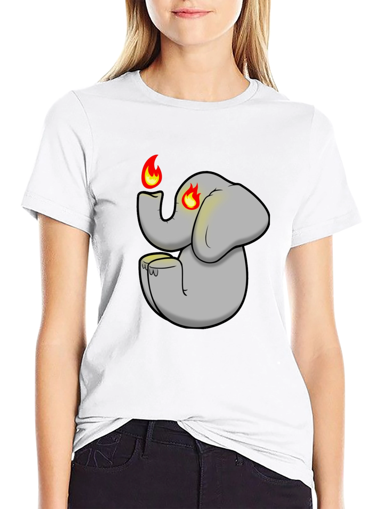 Fiery Elephant Graphic Tee - Black Cotton Blend