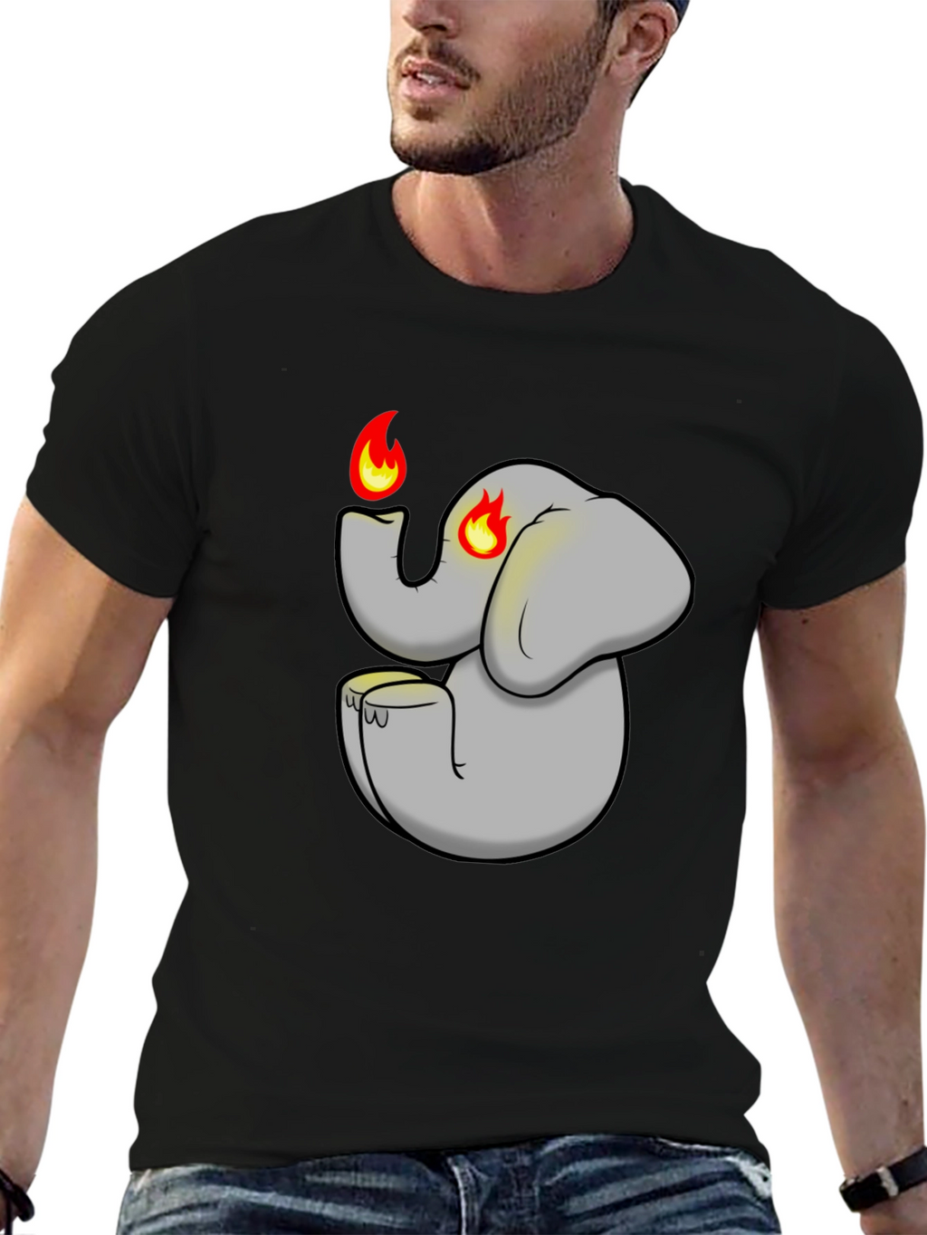 Fiery Elephant Graphic Tee - Black Cotton Blend