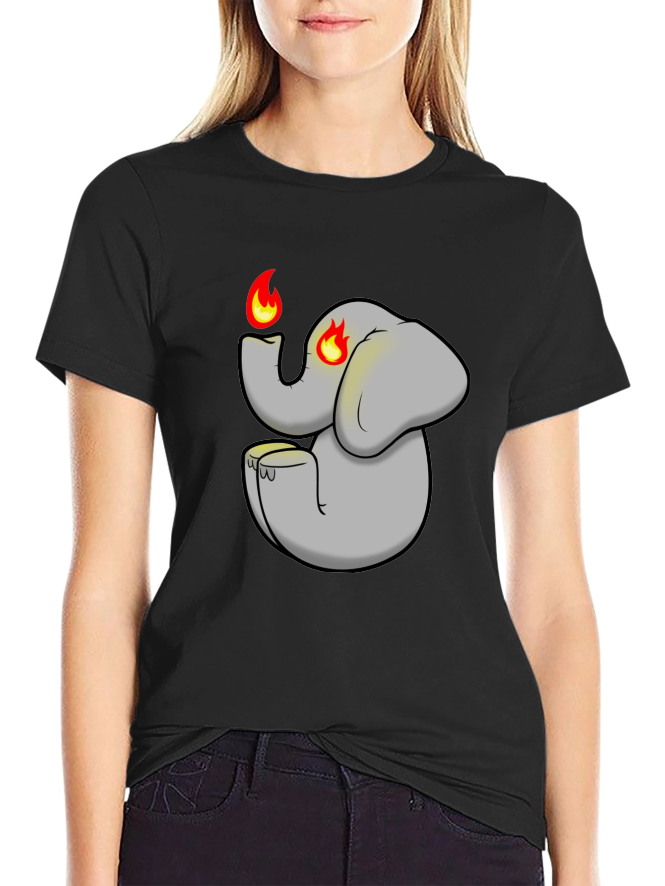 Fiery Elephant Graphic Tee - Black Cotton Blend
