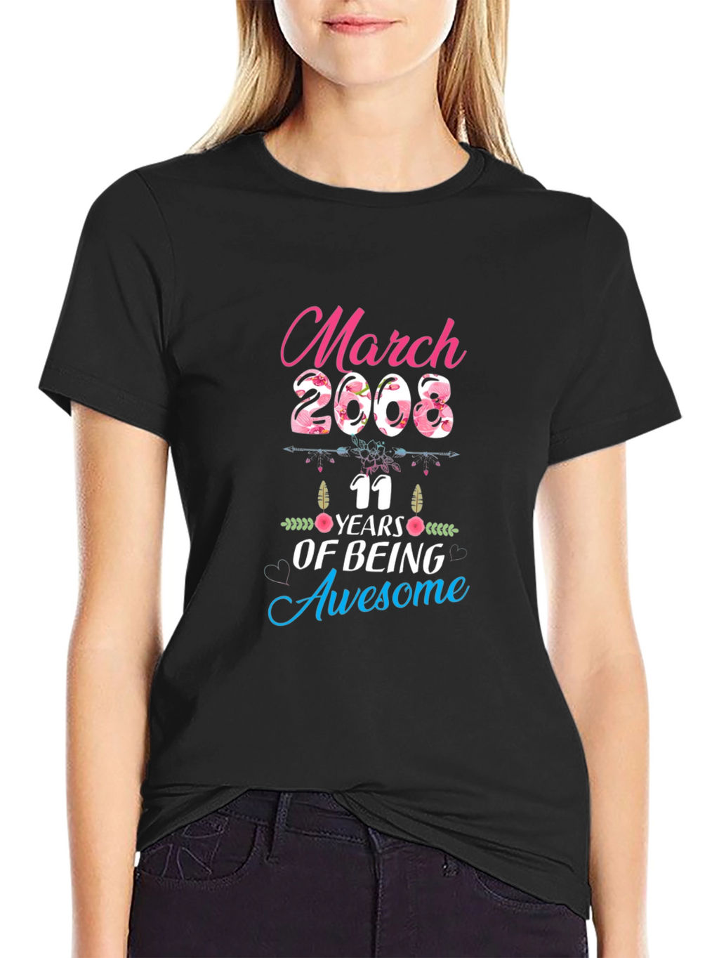 March 2008 11 Years of Being Awesome Black T-Shirt