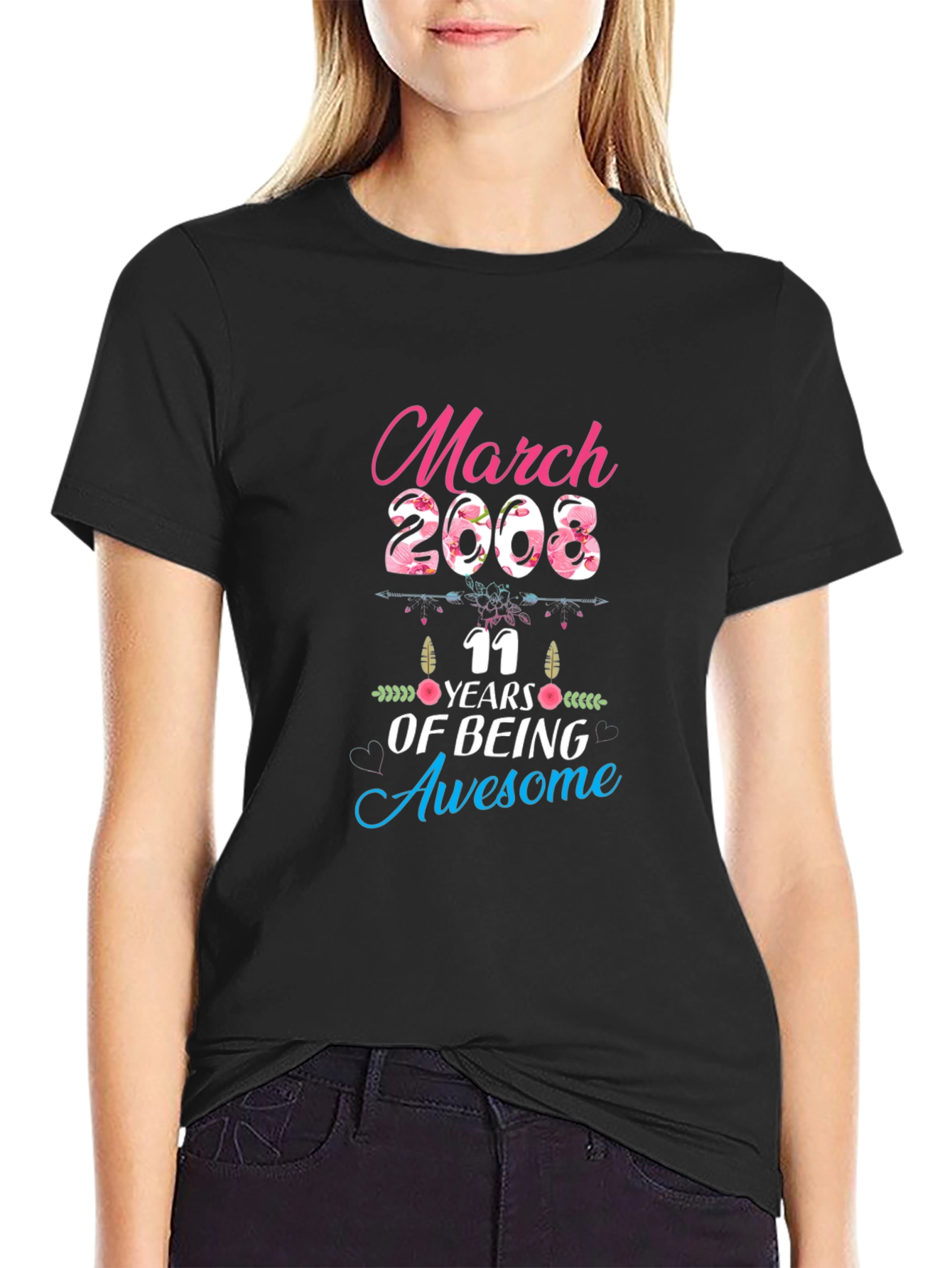 March 2008 11 Years of Being Awesome Black T-Shirt