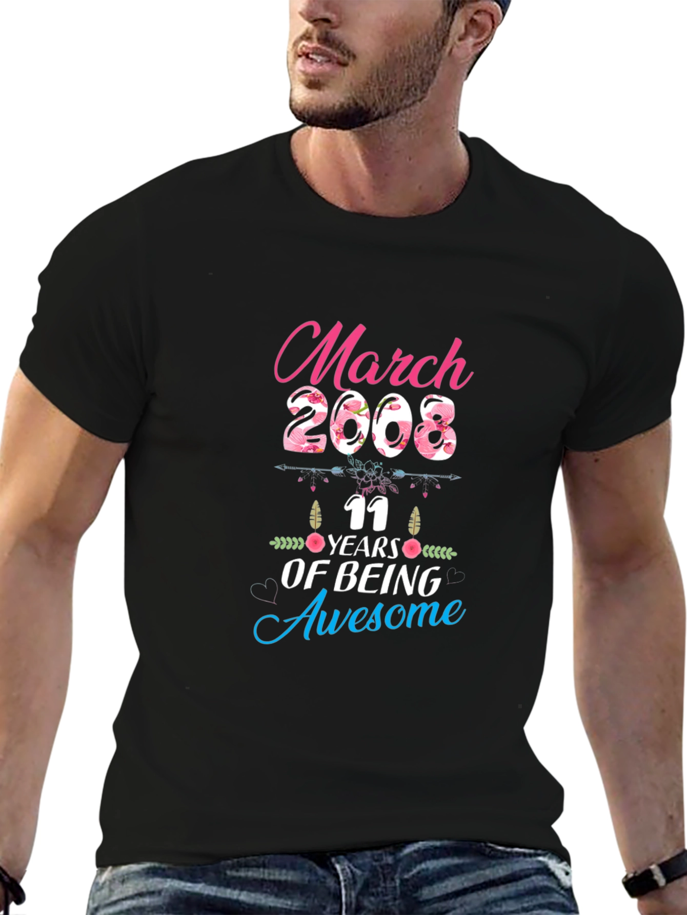 March 2008 11 Years of Being Awesome Black T-Shirt