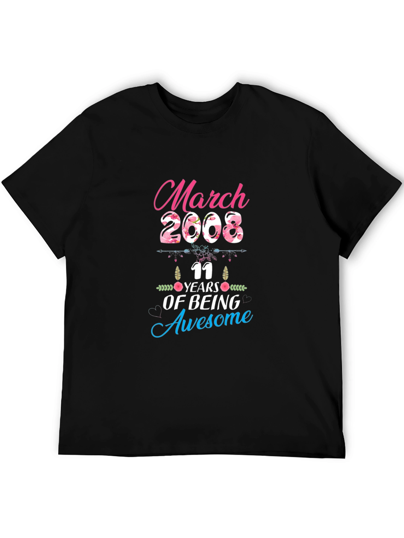 March 2008 11 Years of Being Awesome Black T-Shirt
