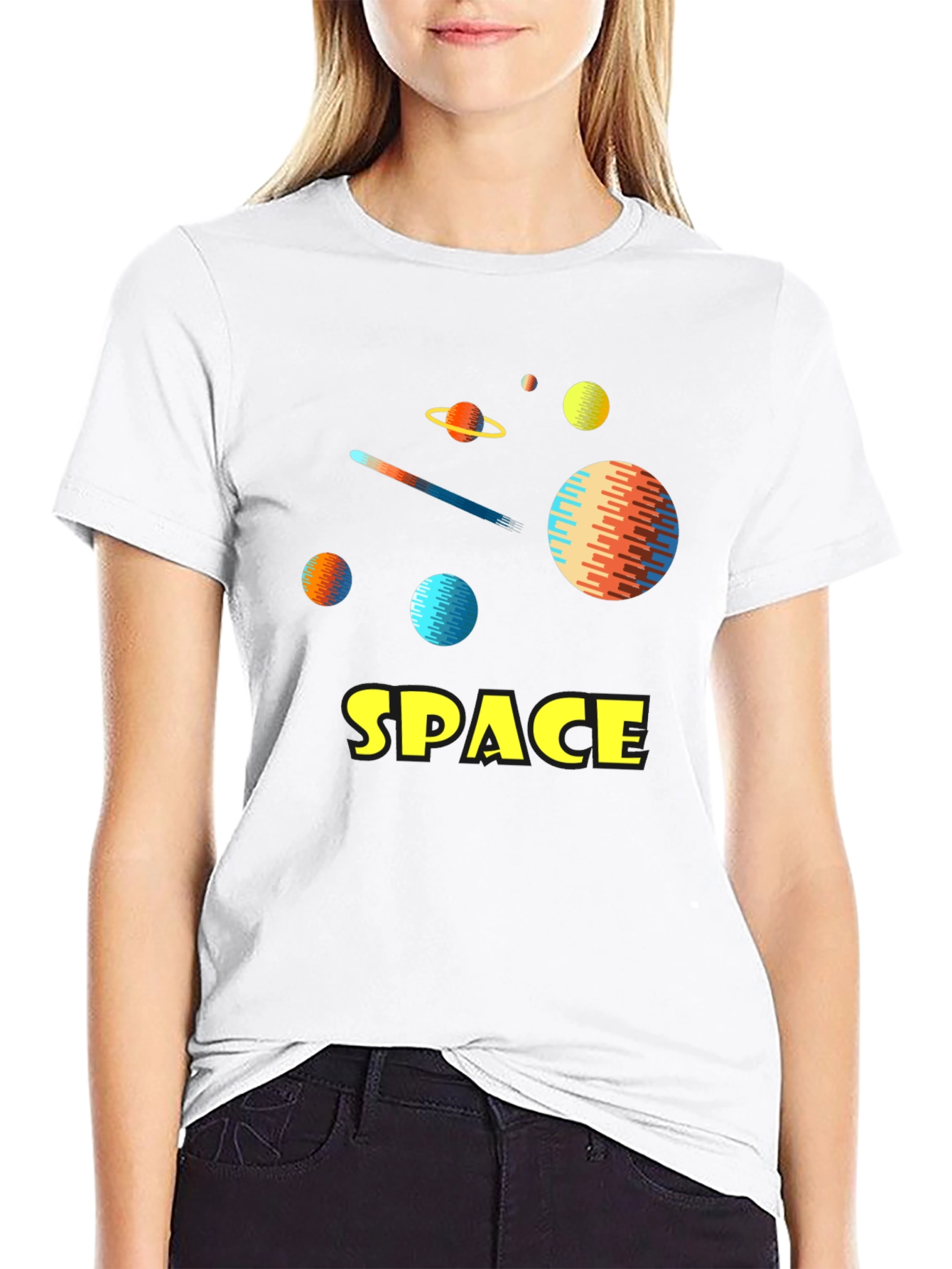 Space Planets Graphic Tee - Black Cotton T-Shirt