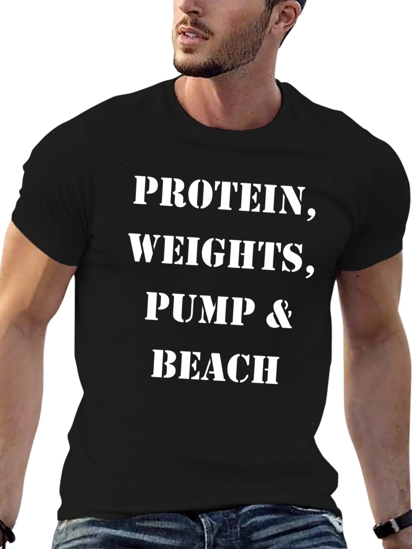 Protein Weights Pump Beach T-Shirt