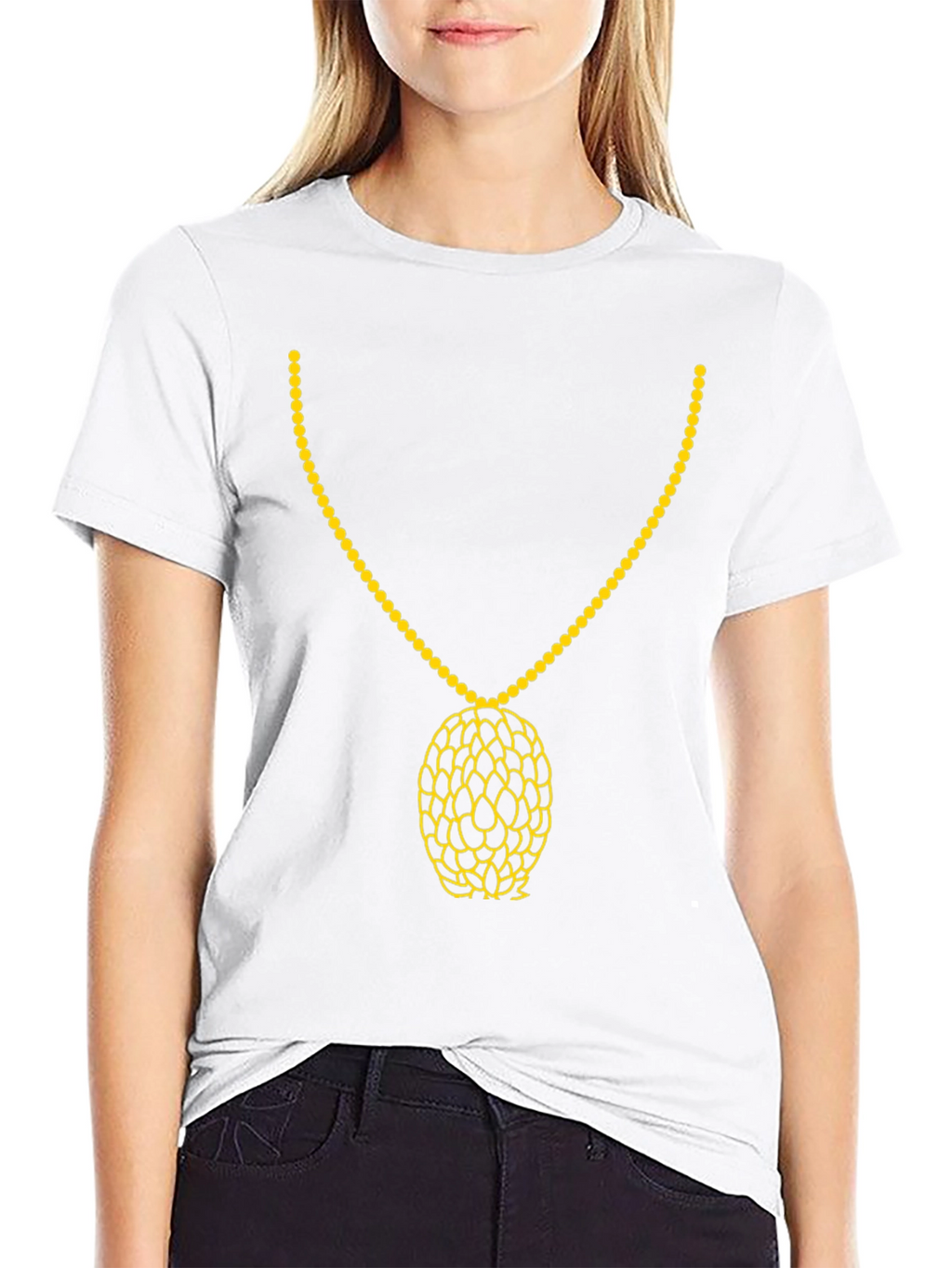 Black T-Shirt with Gold Necklace Print