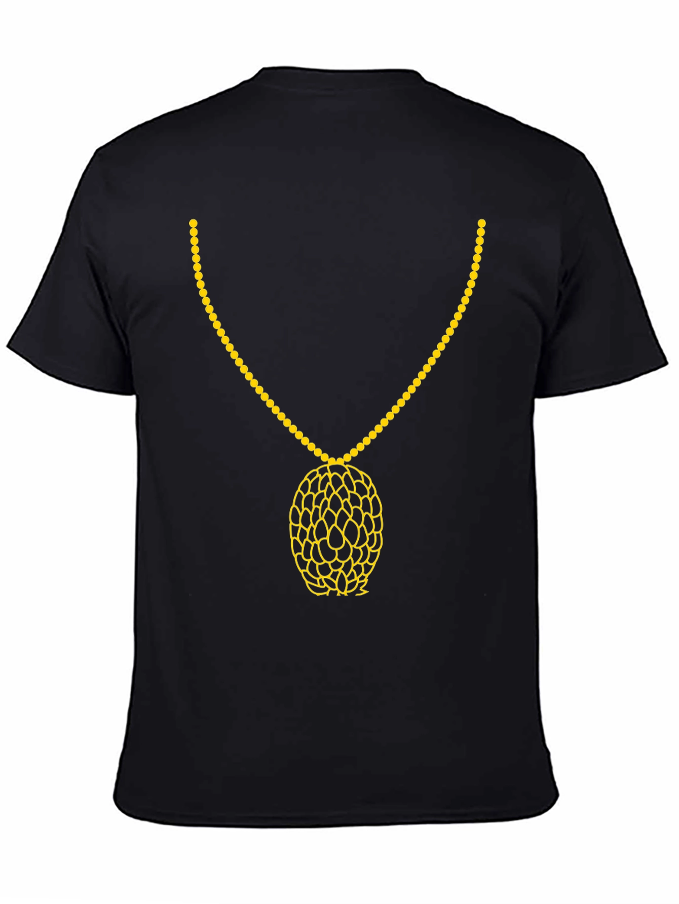 Black T-Shirt with Gold Necklace Print