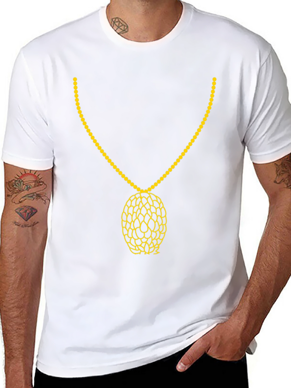 Black T-Shirt with Gold Necklace Print