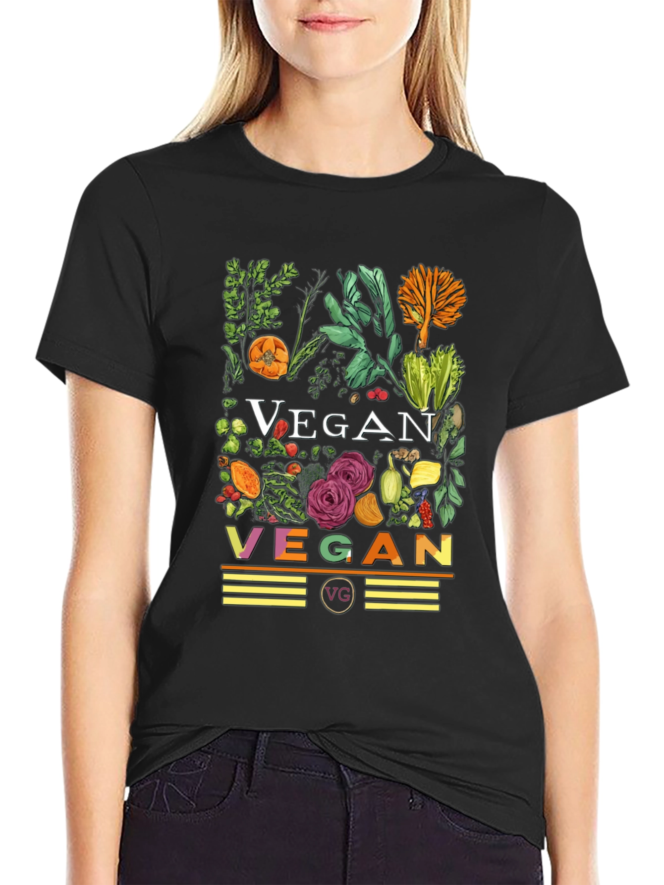 Vegan Floral T-Shirt - Black Graphic Tee