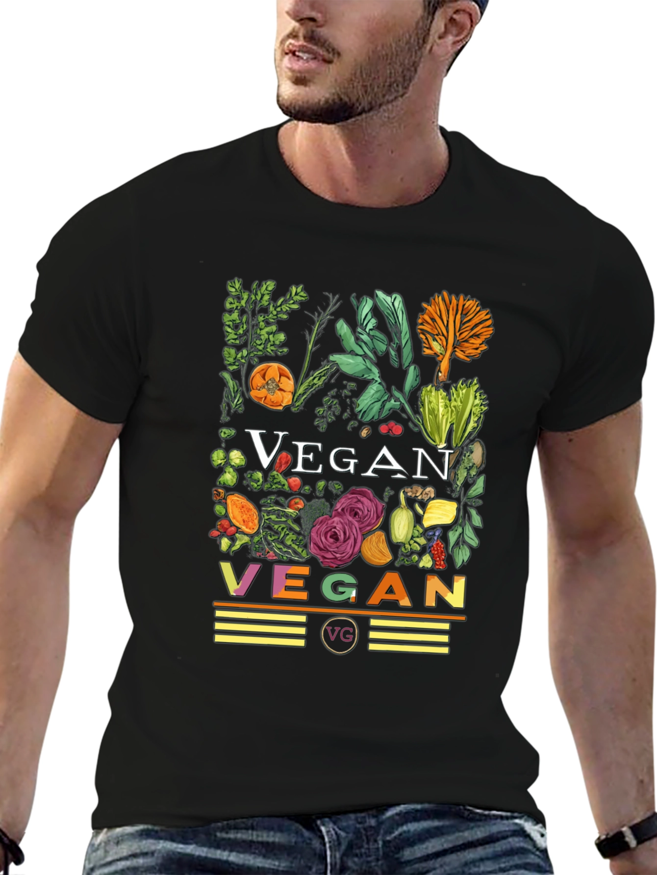Vegan Floral T-Shirt - Black Graphic Tee
