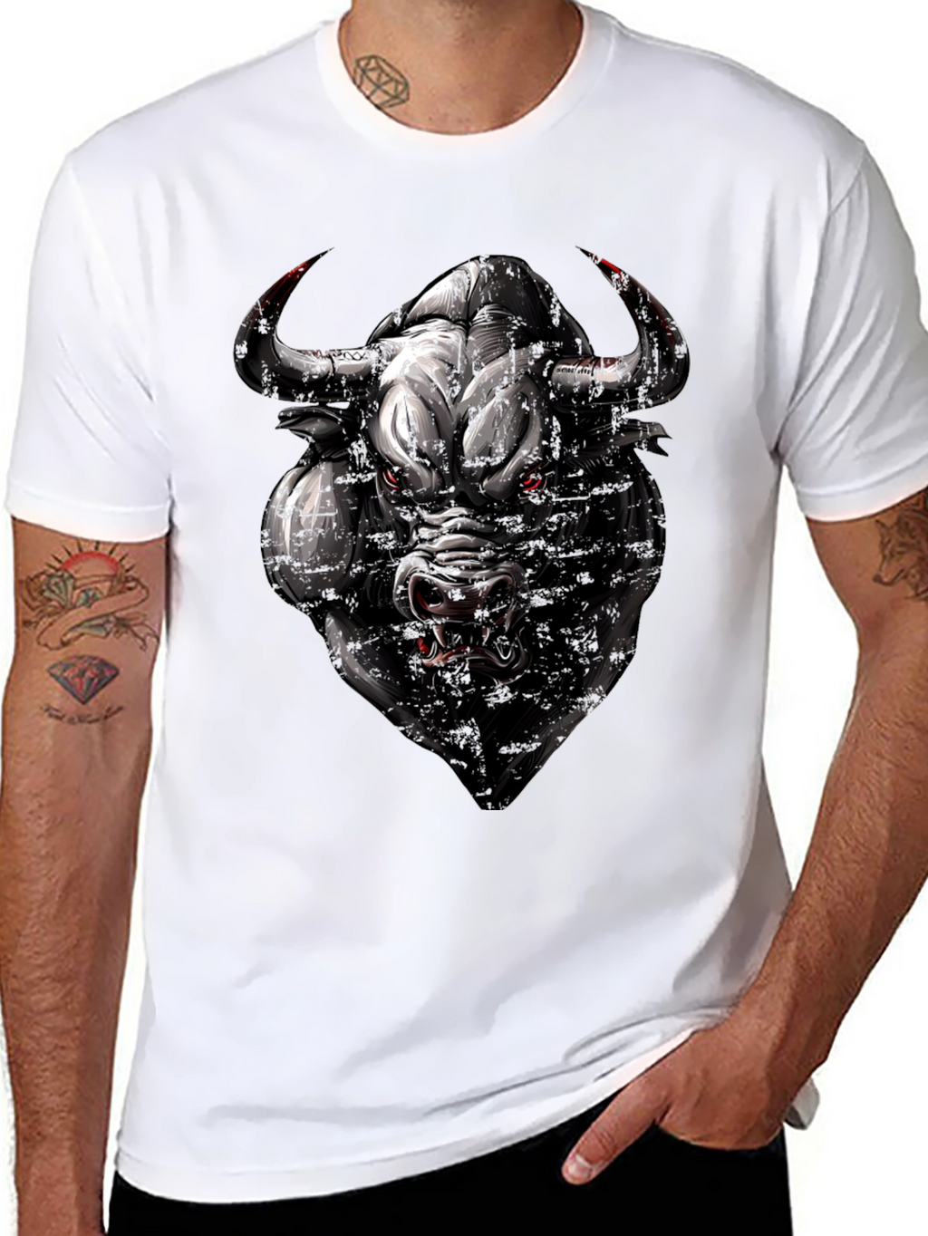Mens Black T-Shirt with Bull Graphic