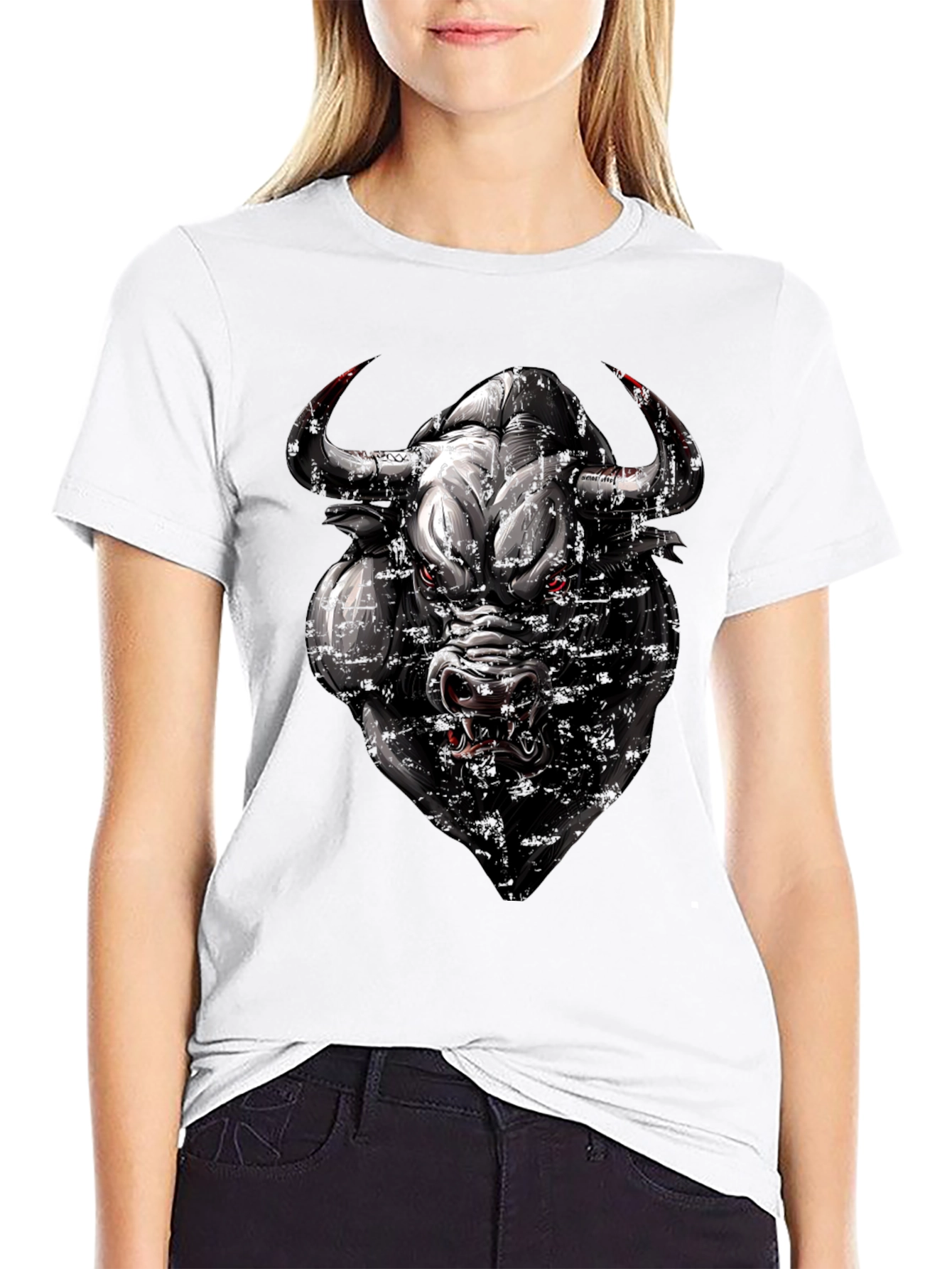 Mens Black T-Shirt with Bull Graphic
