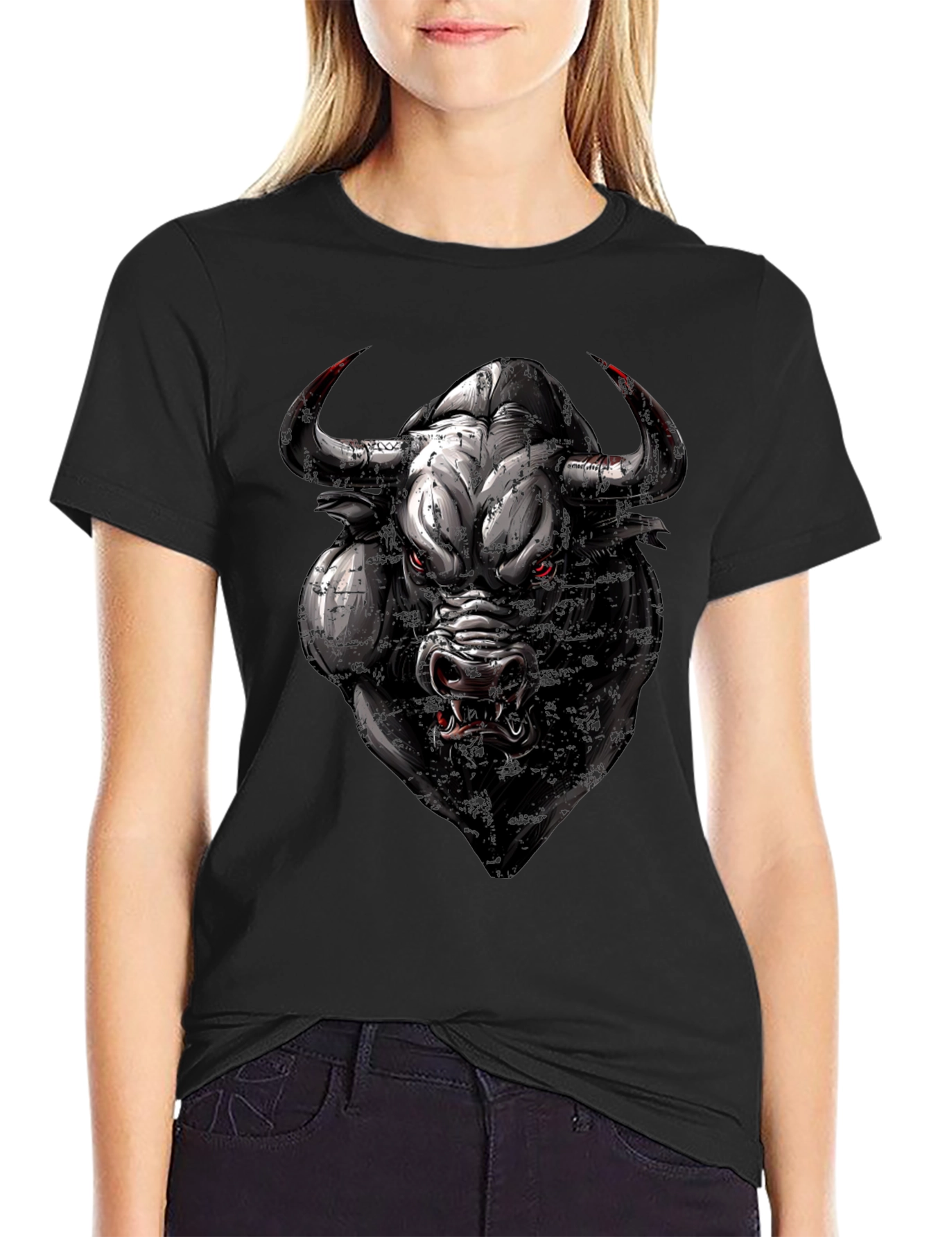 Mens Black T-Shirt with Bull Graphic