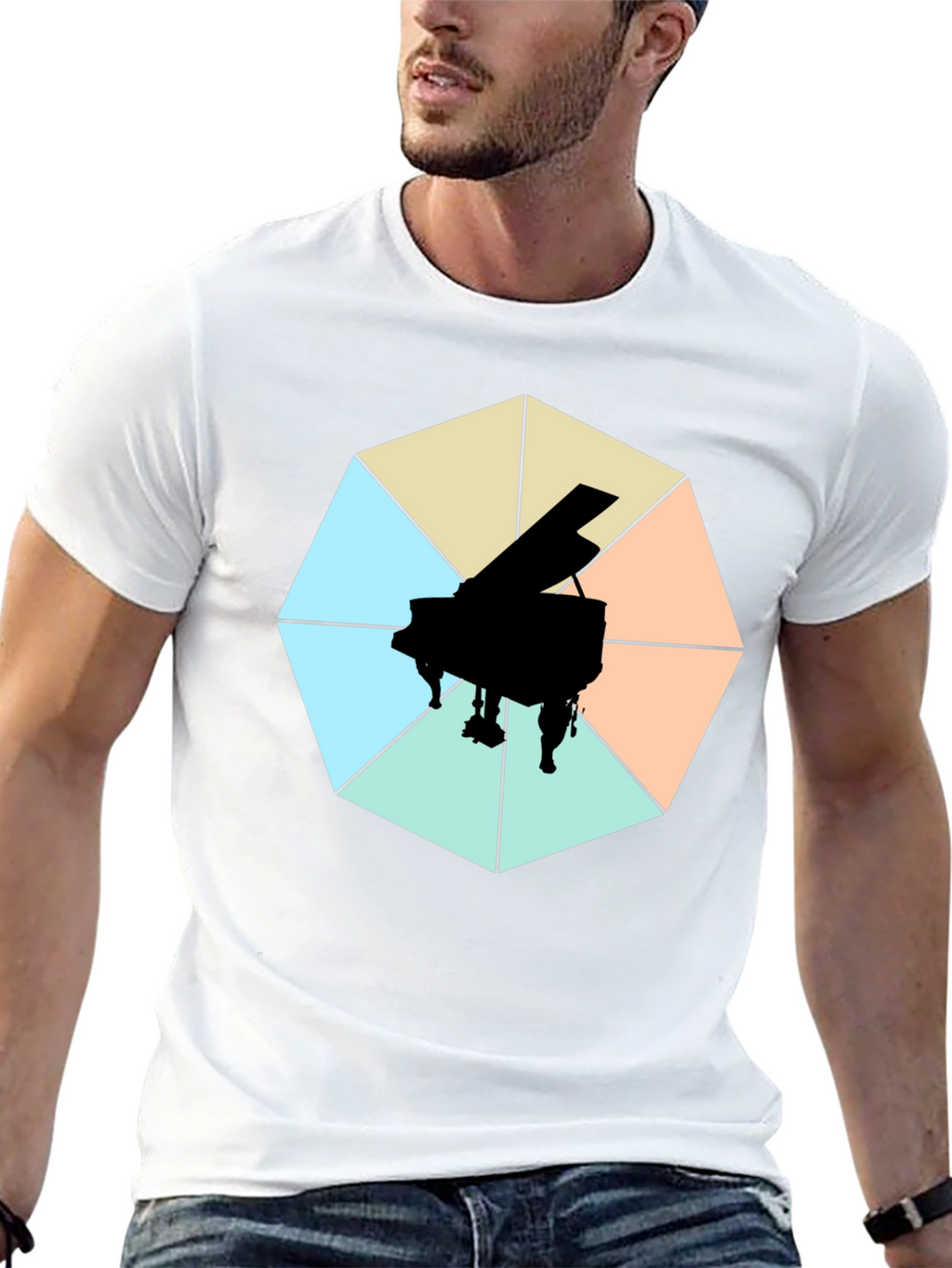 Geometric Piano Graphic Tee - Modern Musical Style