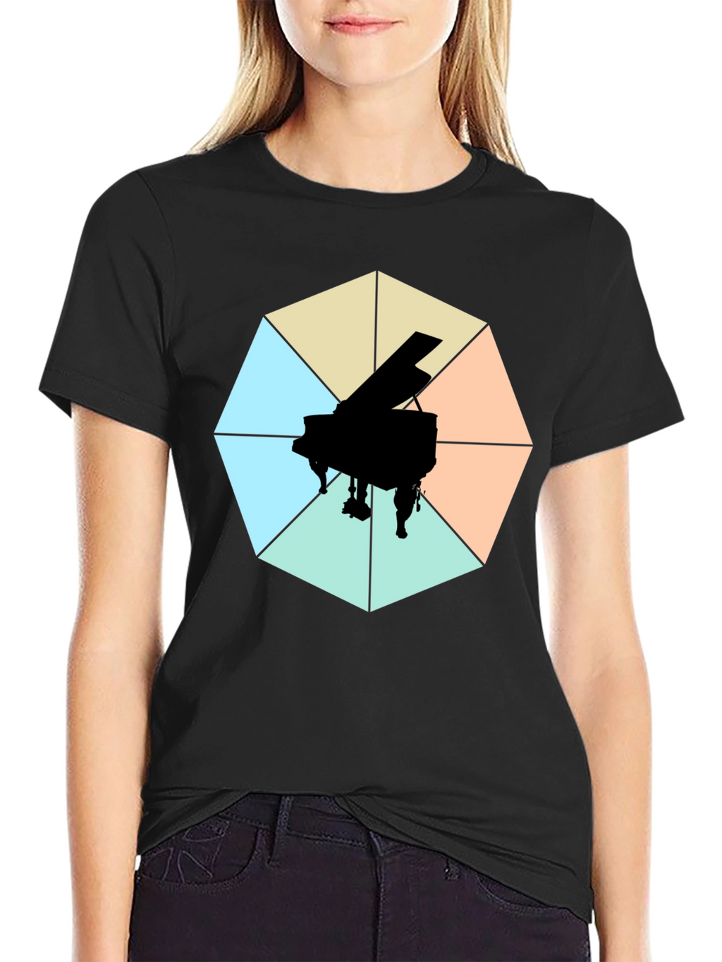 Geometric Piano Graphic Tee - Modern Musical Style