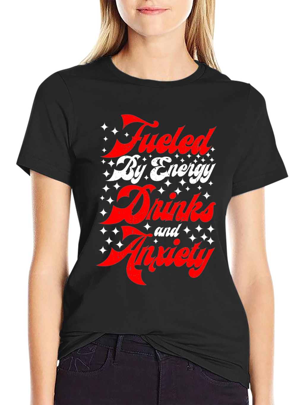 Fueled by Energy Drinks and Anxiety T-Shirt - Black