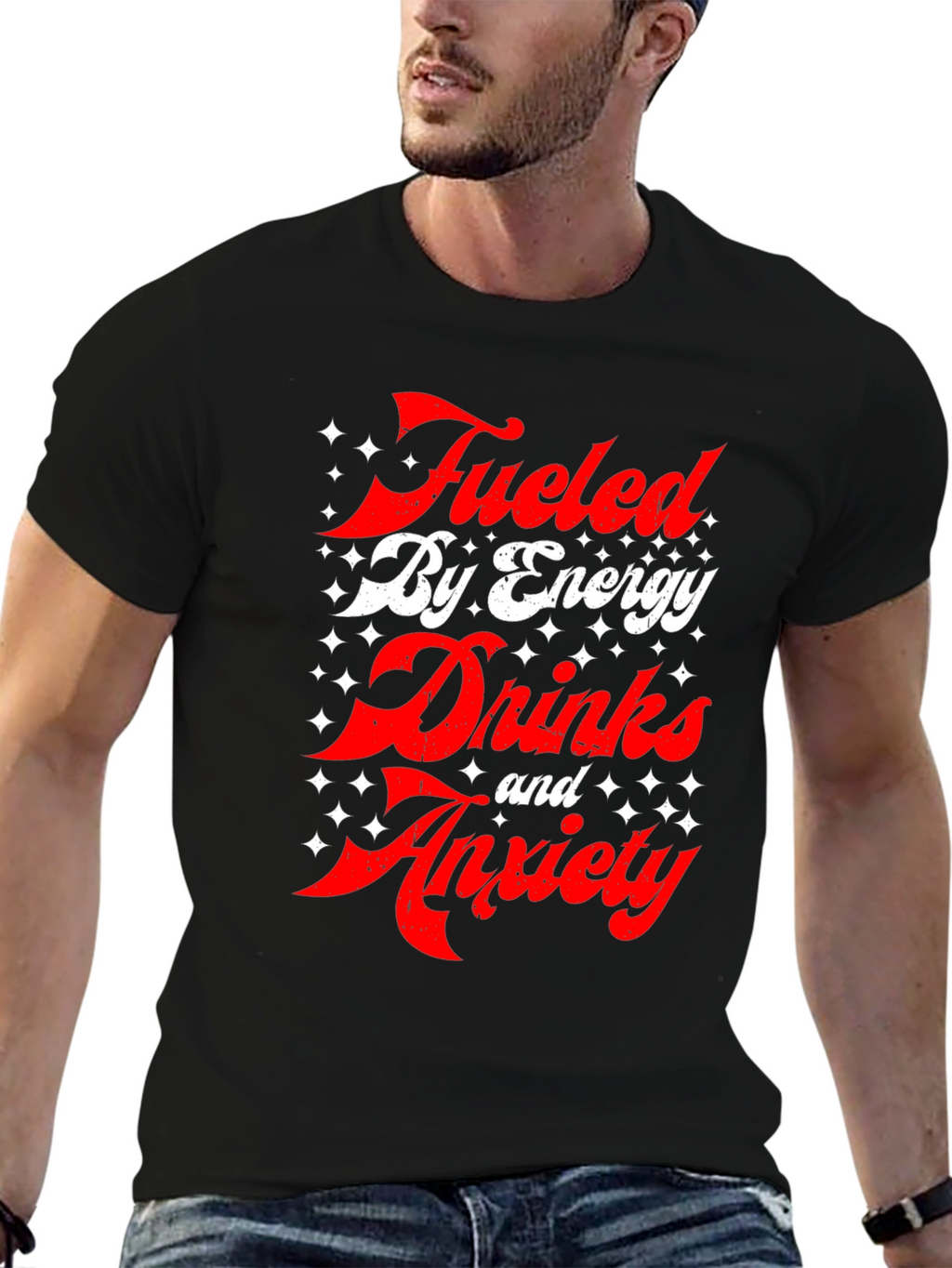 Fueled by Energy Drinks and Anxiety T-Shirt - Black
