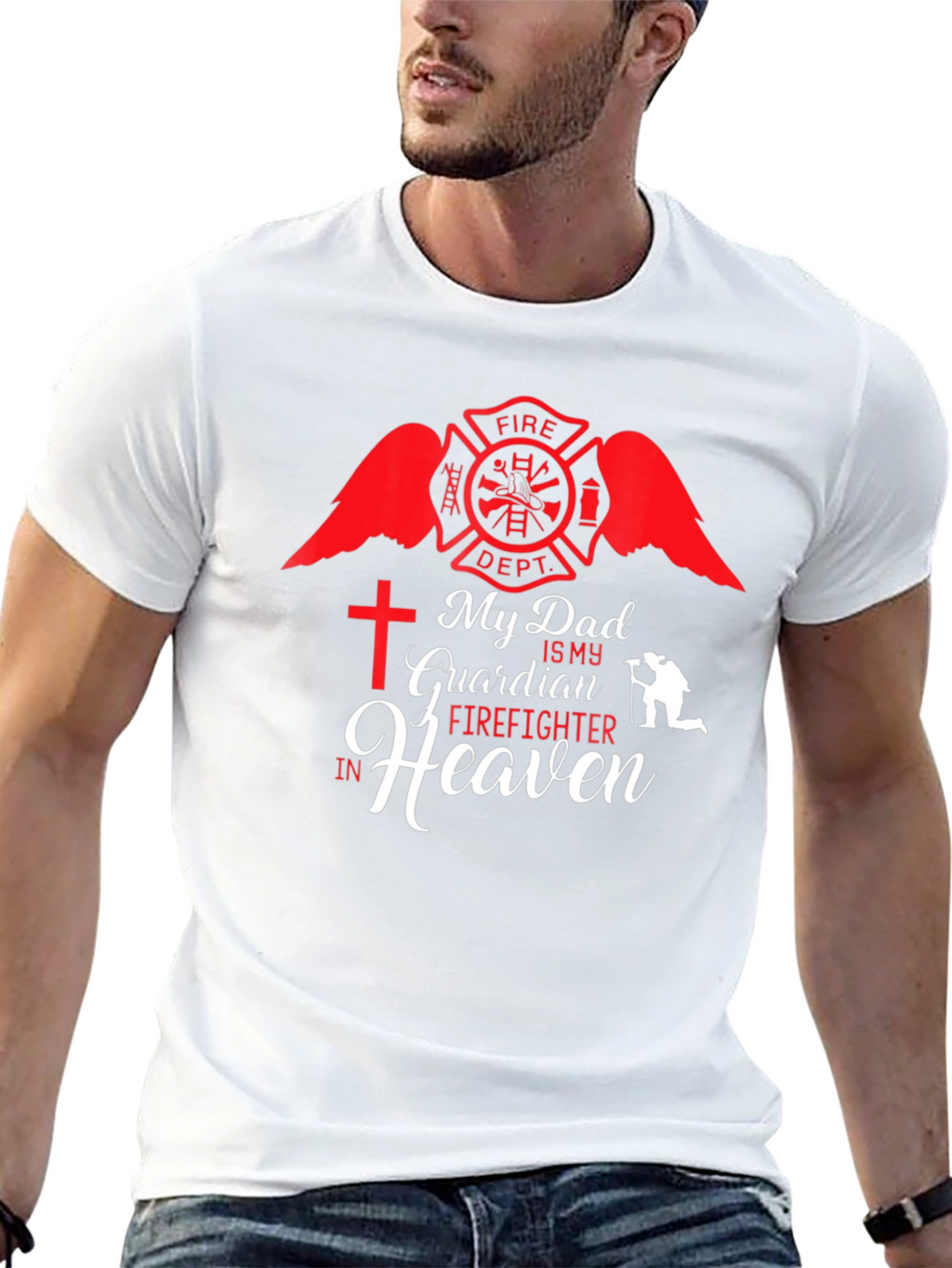 My Dad is My Guardian Firefighter in Heaven T-Shirt