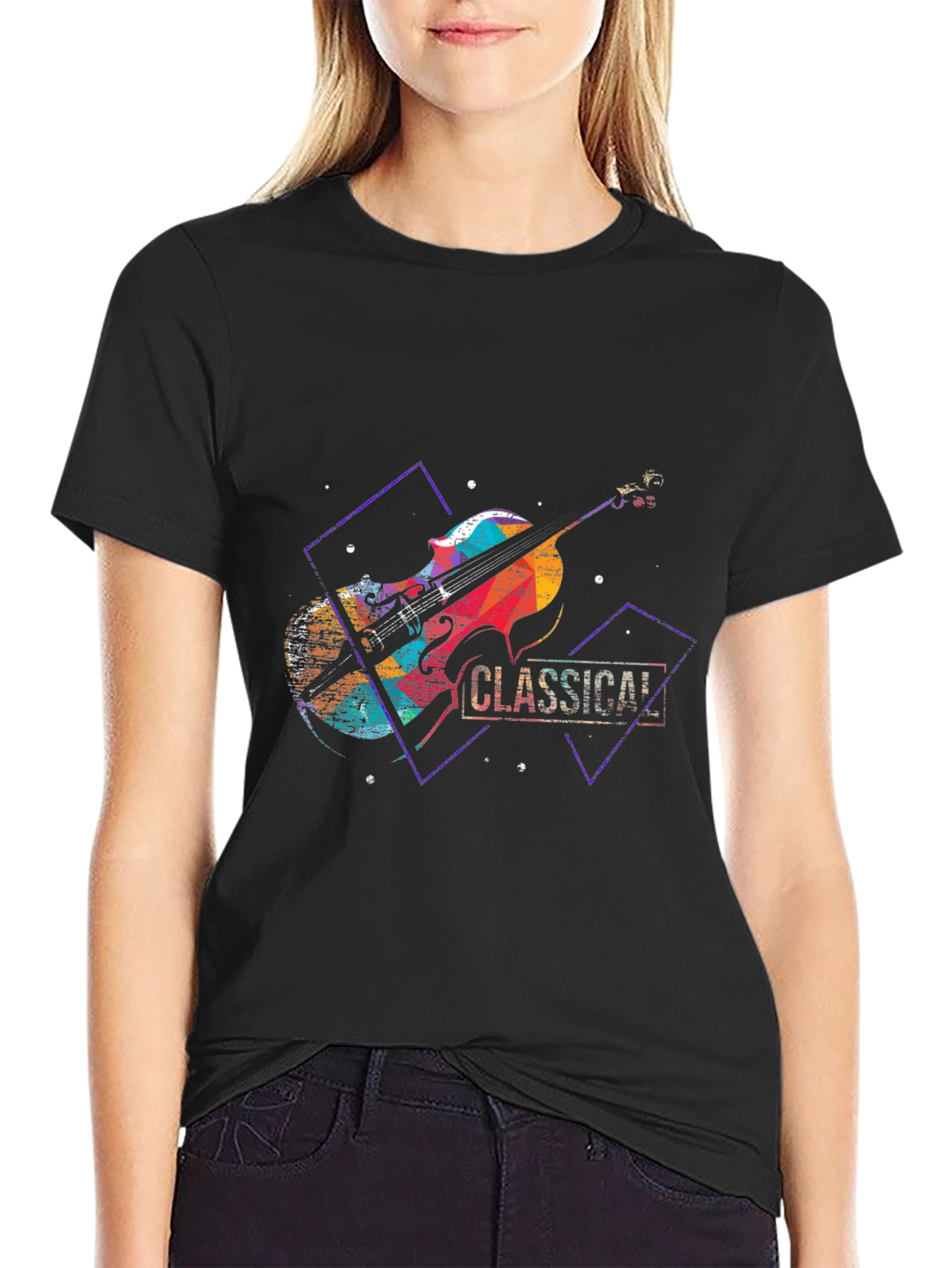 Classical Music Violin Graphic Tee - Stylish Black T-Shirt