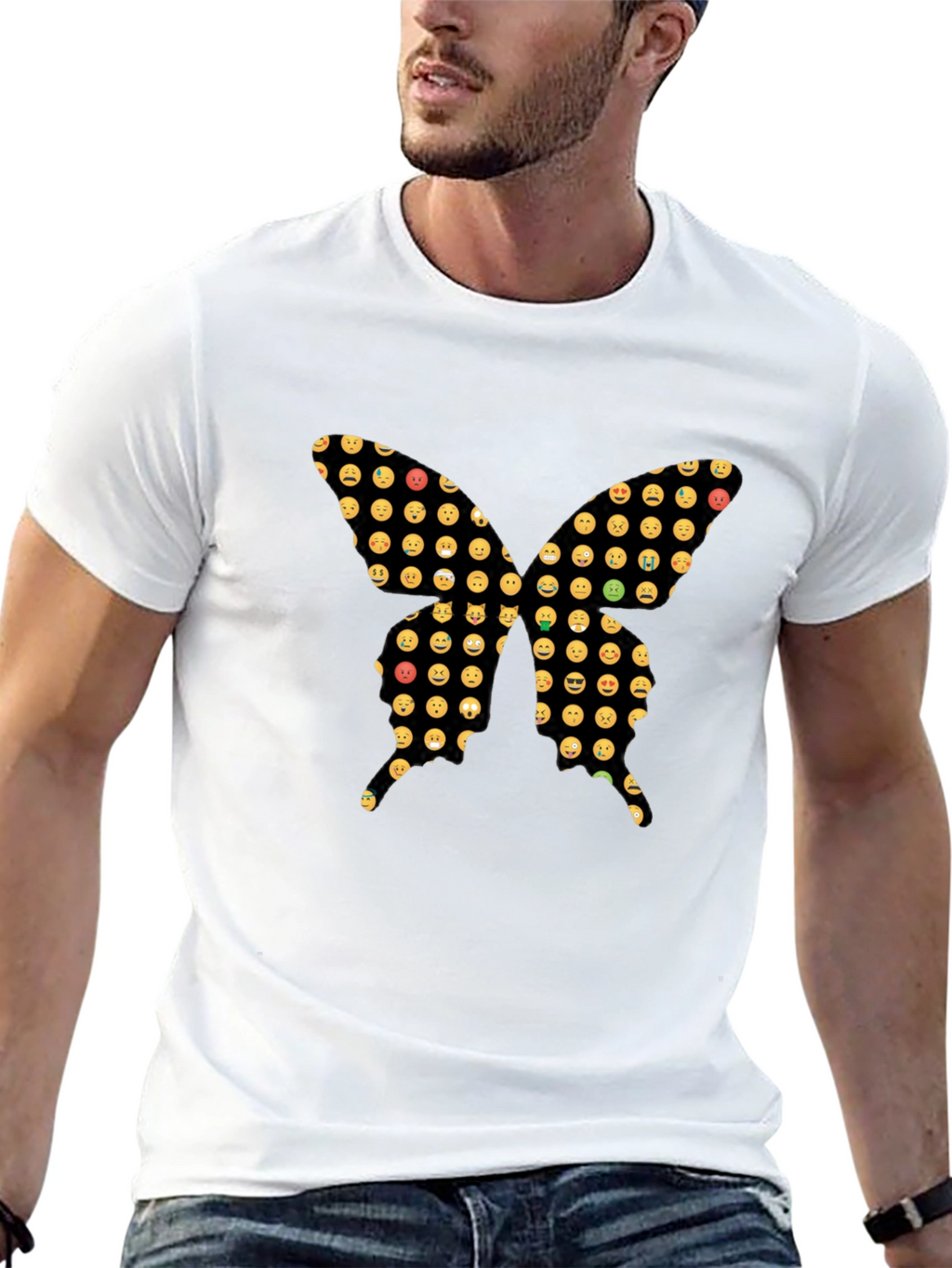 Emoji Butterfly Graphic Black T-Shirt