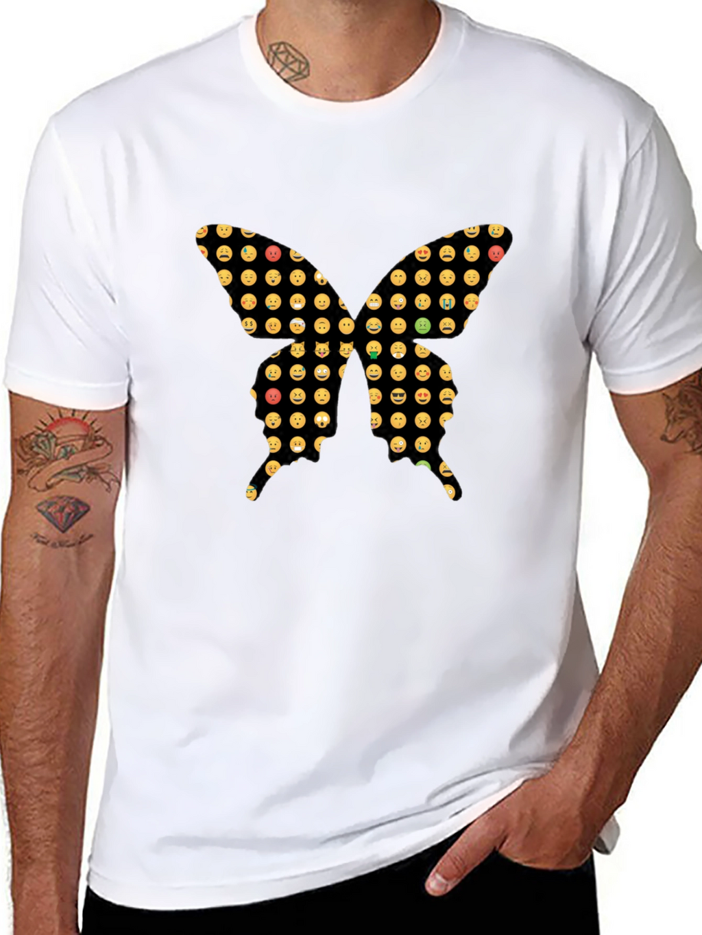 Emoji Butterfly Graphic Black T-Shirt