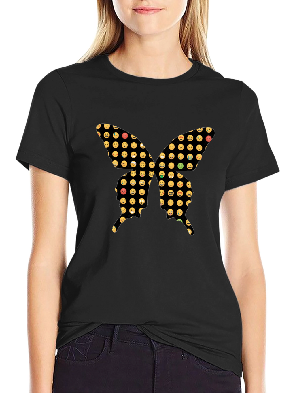 Emoji Butterfly Graphic Black T-Shirt