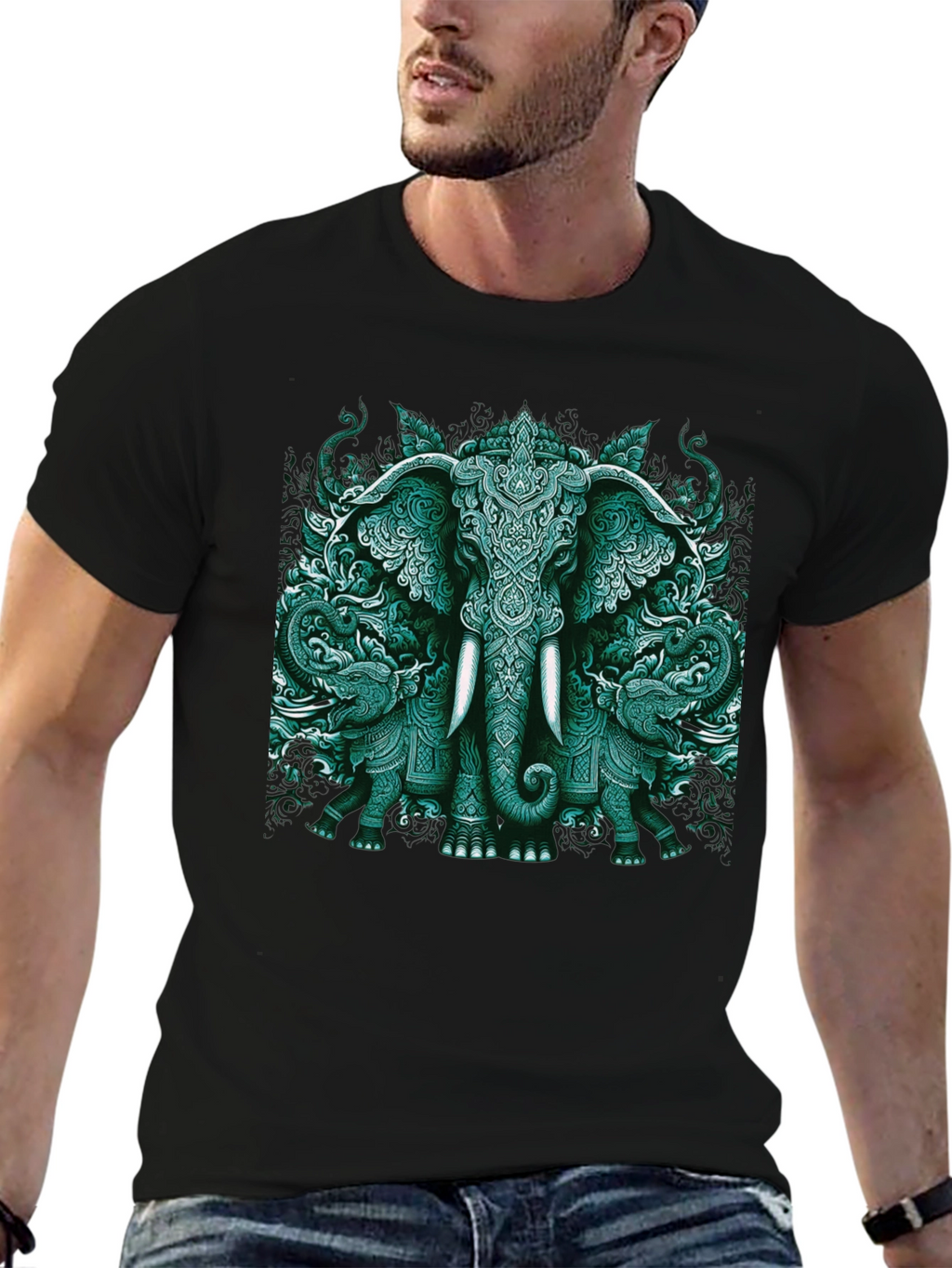 Elephant Art Graphic Tee - Black Cotton Blend