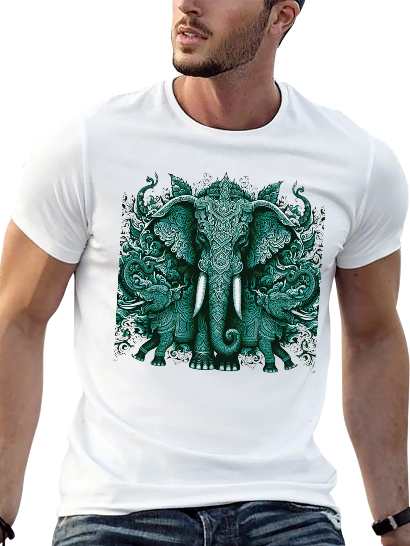 Elephant Art Graphic Tee - Black Cotton Blend