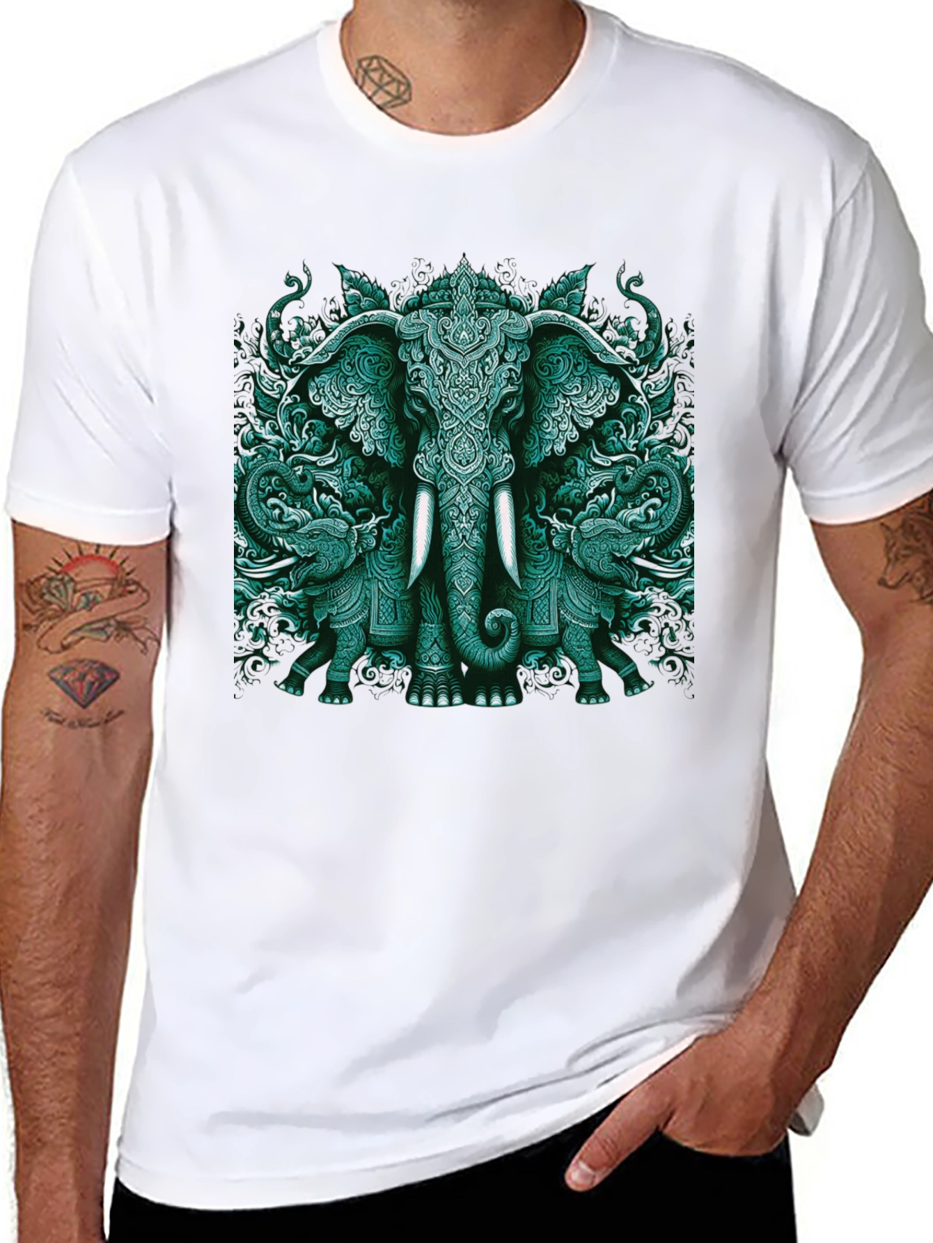 Elephant Art Graphic Tee - Black Cotton Blend
