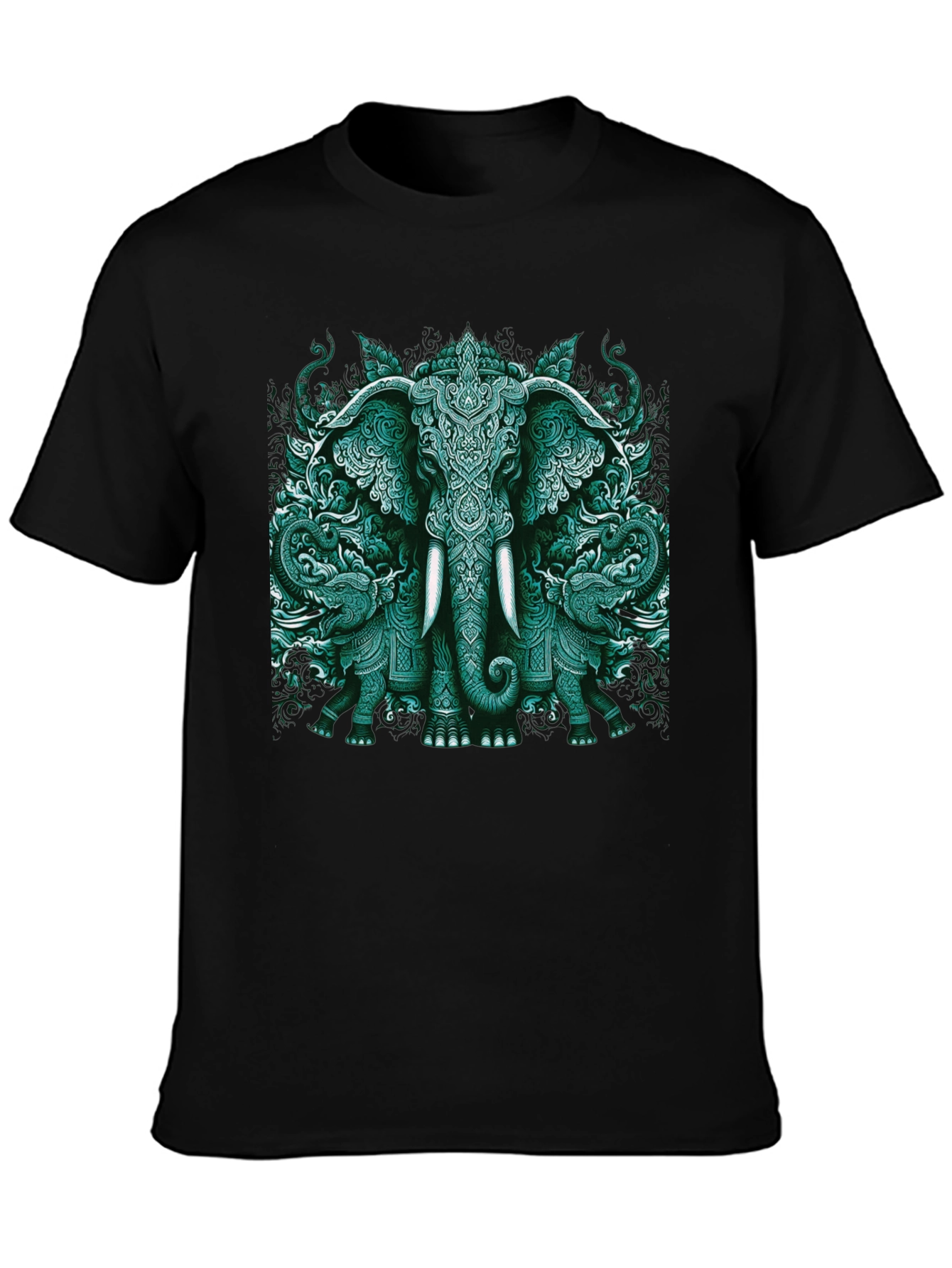 Elephant Art Graphic Tee - Black Cotton Blend