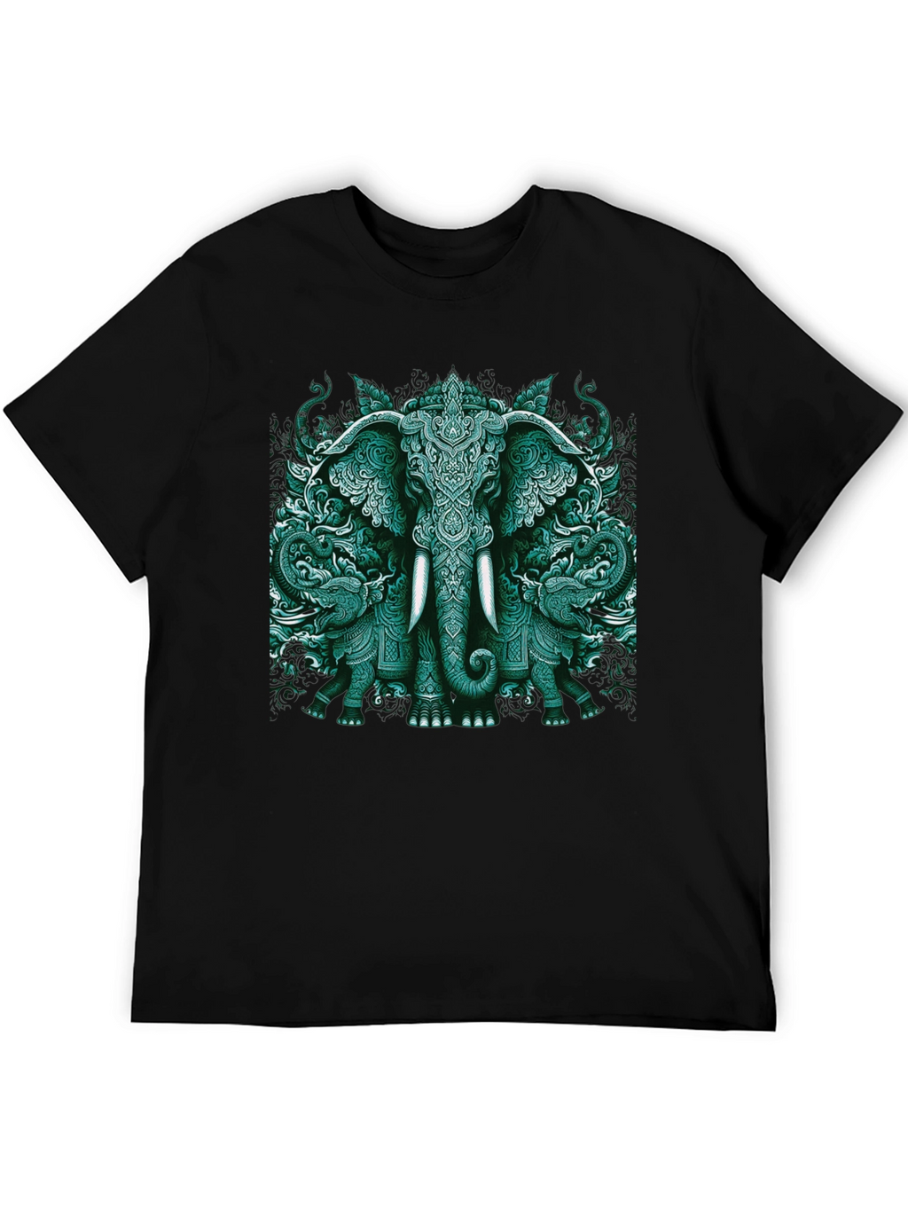 Elephant Art Graphic Tee - Black Cotton Blend