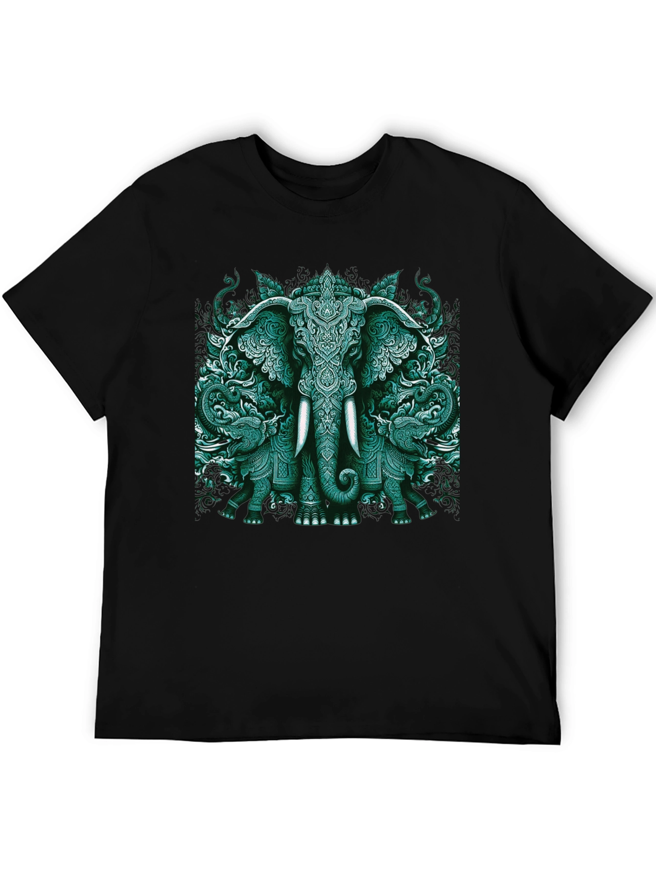 Elephant Art Graphic Tee - Black Cotton Blend