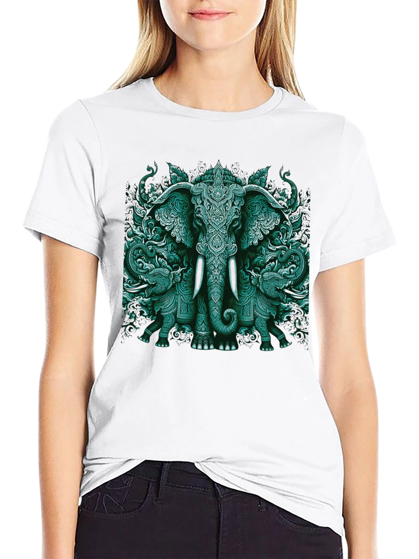 Elephant Art Graphic Tee - Black Cotton Blend