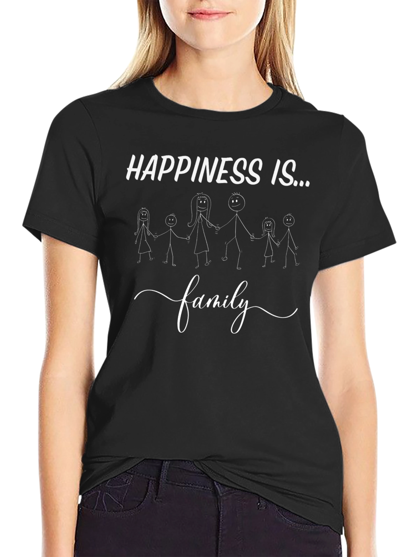 Happiness is Family Graphic Tee - Unisex Black T-Shirt