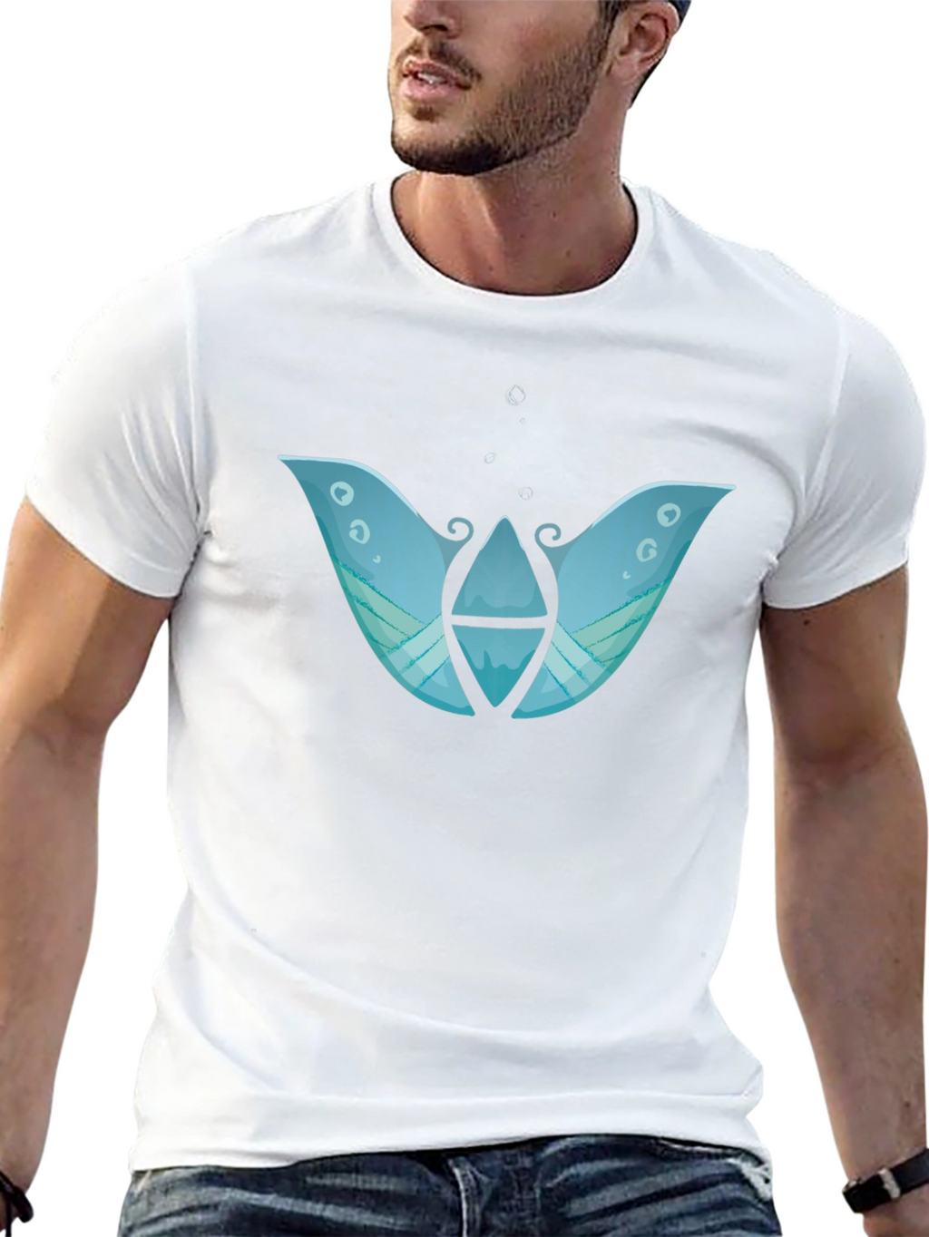 Abstract Blue Graphic Print Black T-Shirt