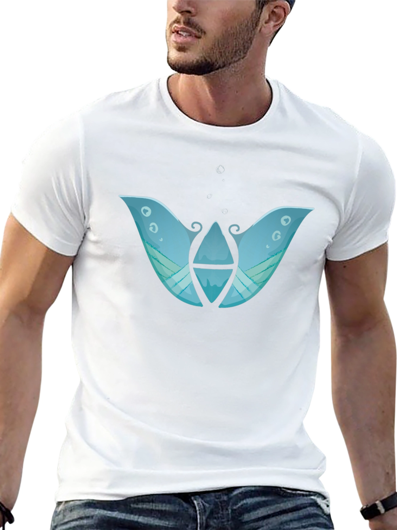 Abstract Blue Graphic Print Black T-Shirt