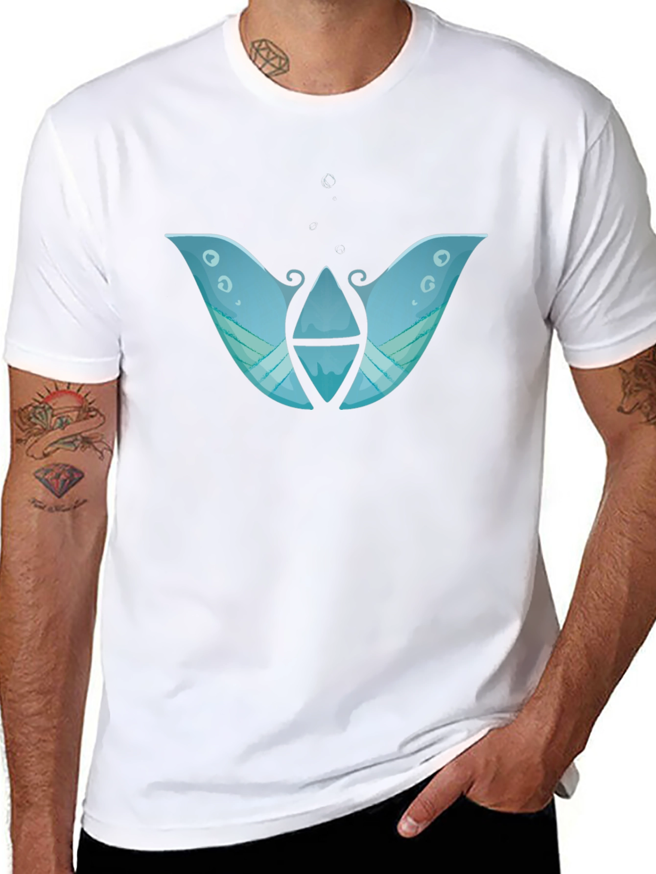 Abstract Blue Graphic Print Black T-Shirt
