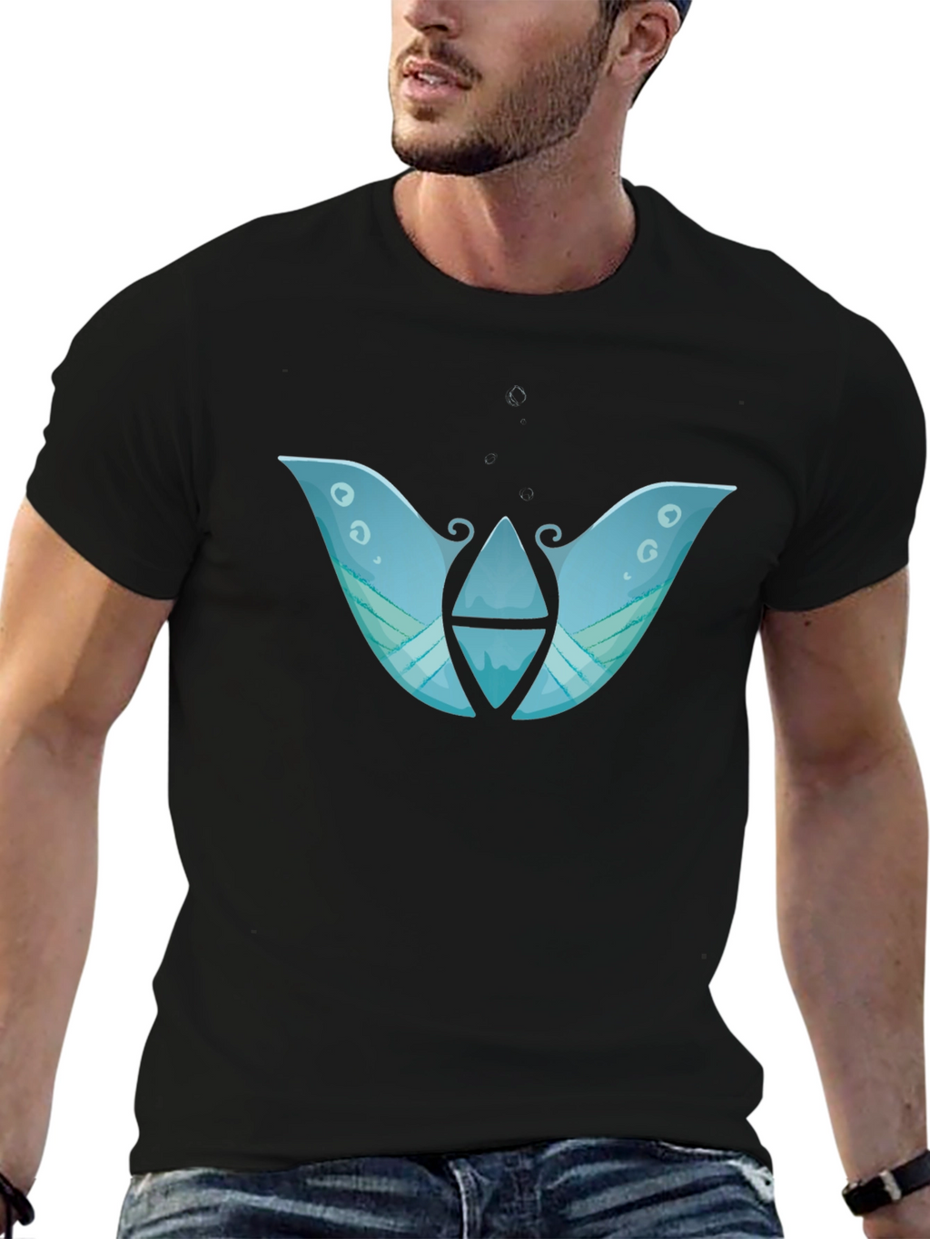 Abstract Blue Graphic Print Black T-Shirt