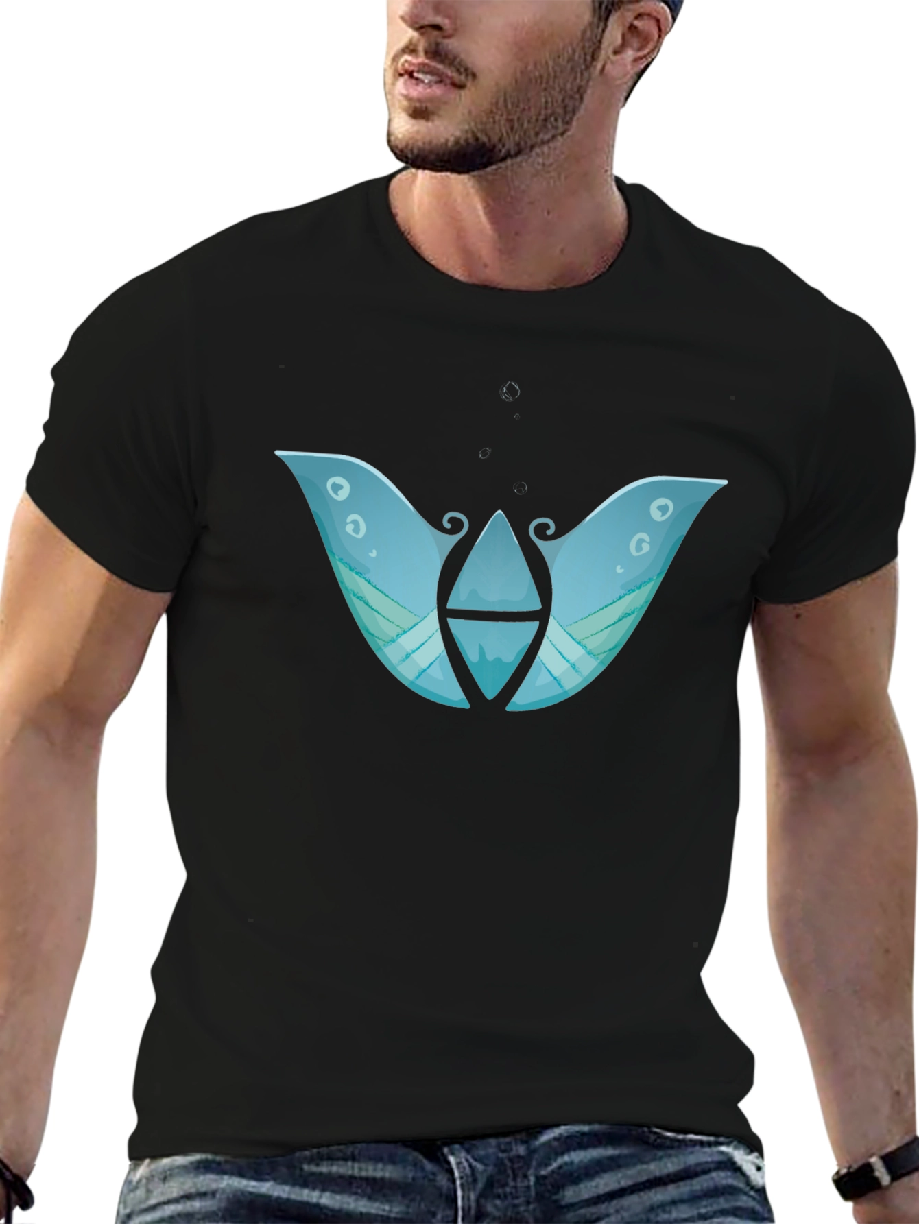 Abstract Blue Graphic Print Black T-Shirt