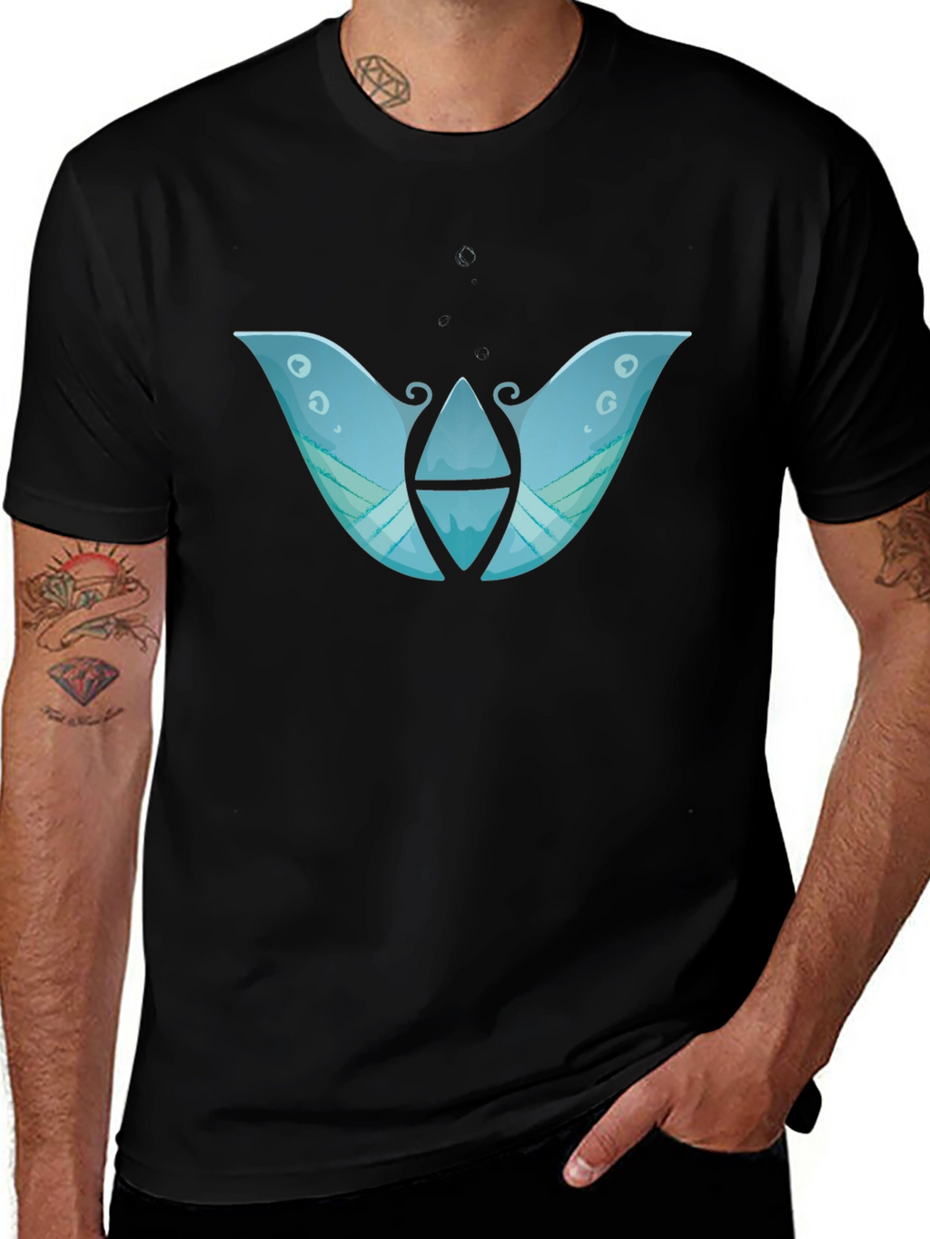 Abstract Blue Graphic Print Black T-Shirt